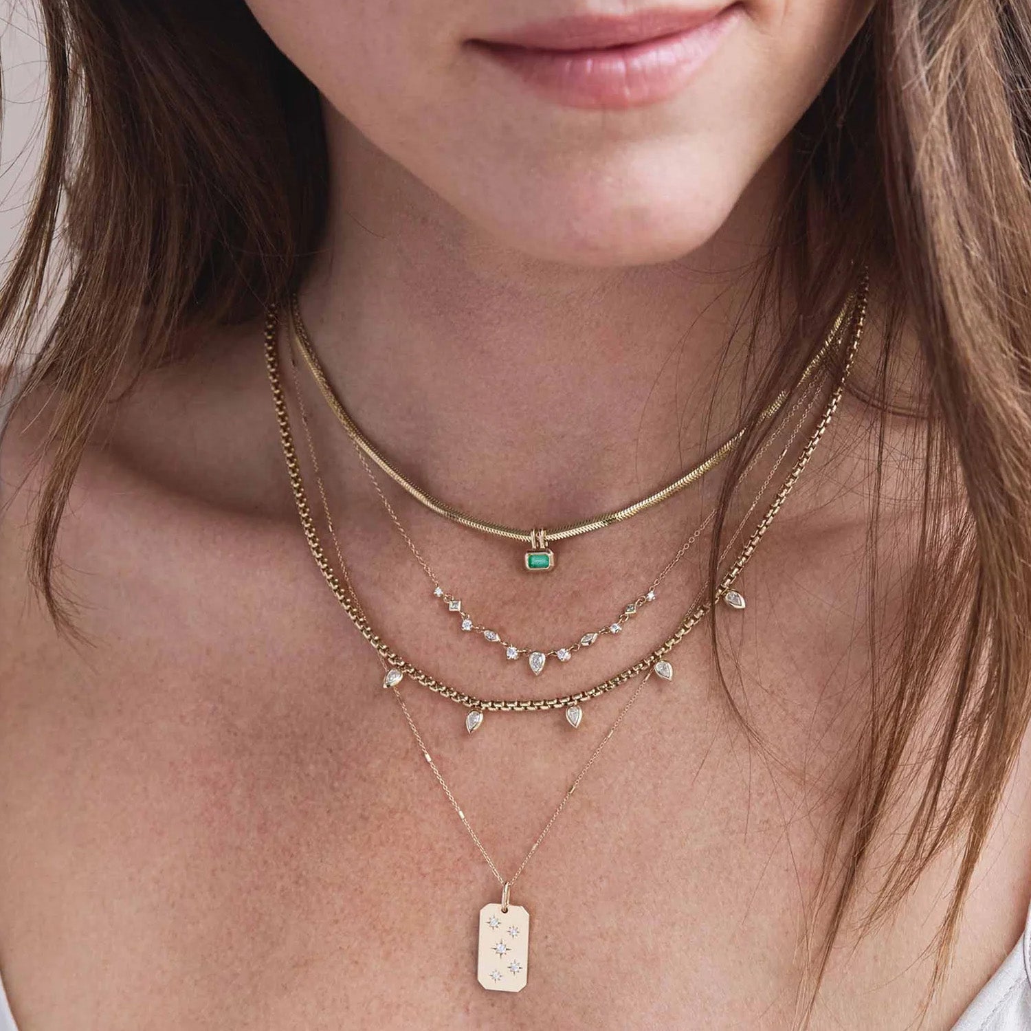 14K Gold Snake Chain and Bezel Set Emerald Necklace - Peridot Fine Jewelry - Zoe Chicco
