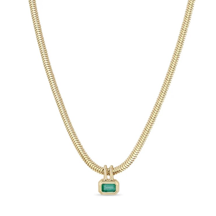 14K Gold Snake Chain and Bezel Set Emerald Necklace - Peridot Fine Jewelry - Zoe Chicco