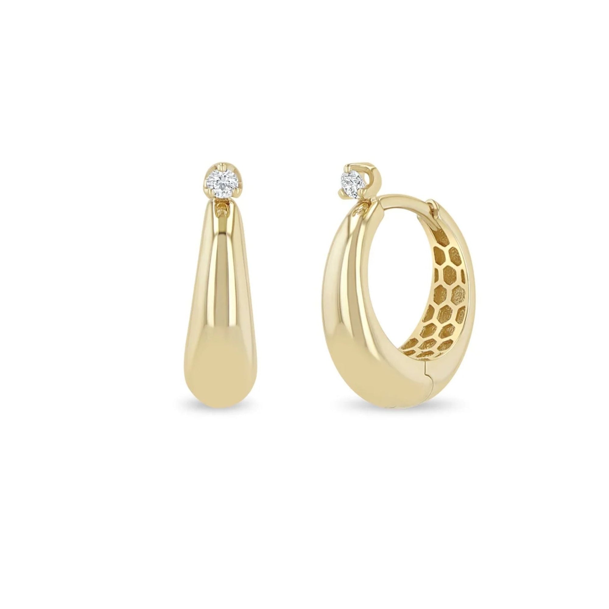 14K Gold Tapered Hinged Hoops with Prong - Set Diamonds - Peridot Fine Jewelry - Zoe Chicco
