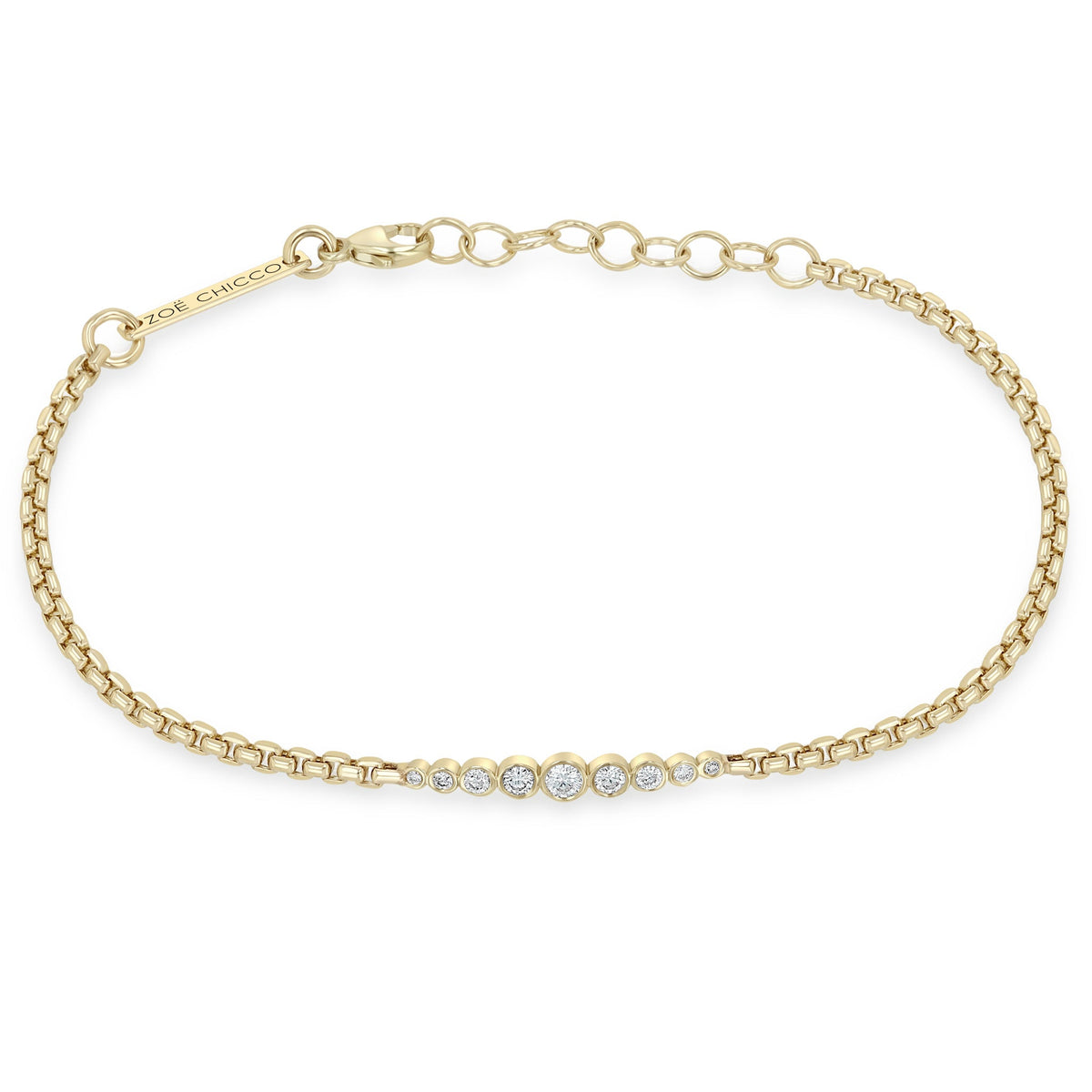 14K Graduated Bezel-Set Diamond &amp; Small Box Chain Bracelet - Peridot Fine Jewelry - Zoe Chicco
