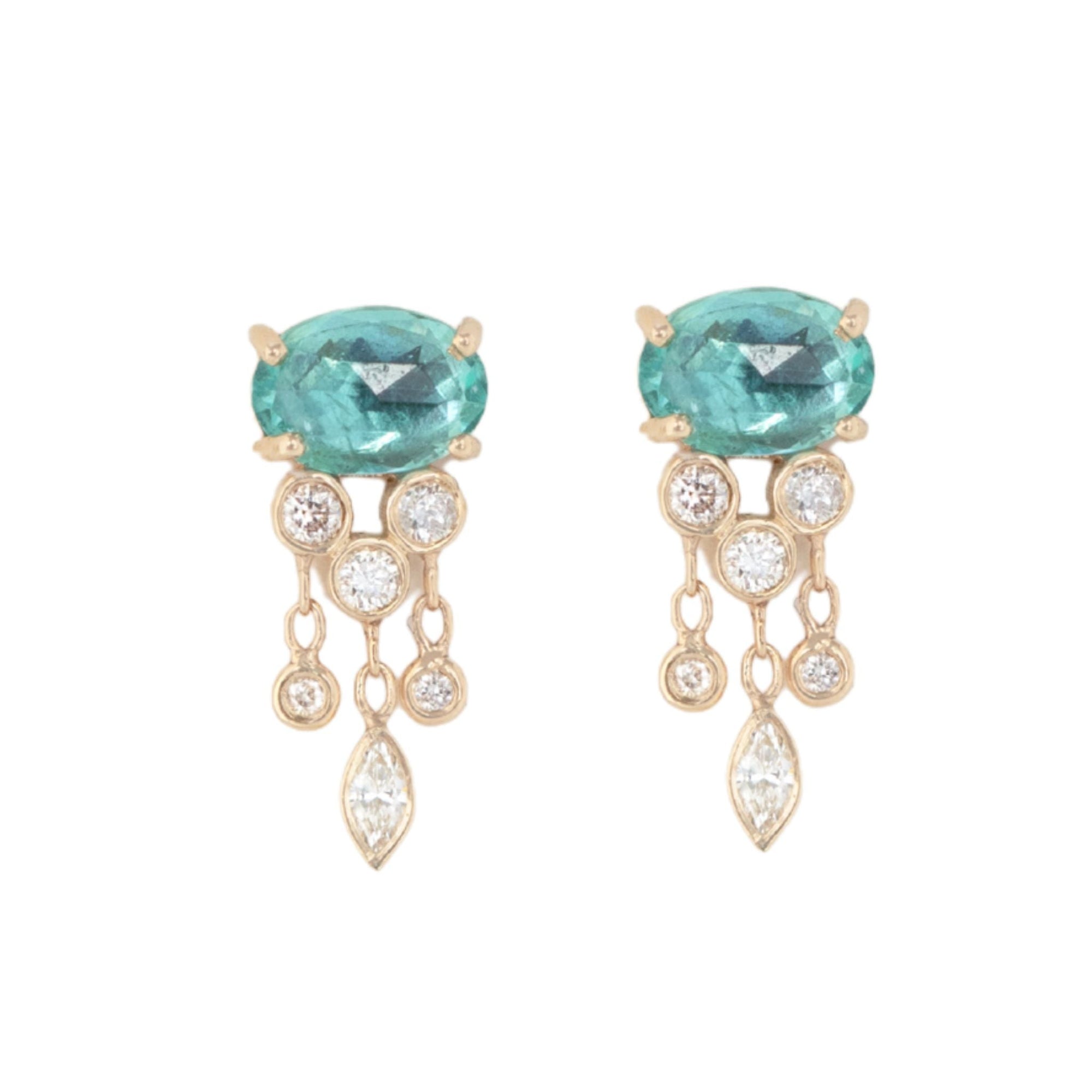14K & Green Emerald "Jellyfish" Earrings with Diamond Details - Peridot Fine Jewelry - Celine Daoust