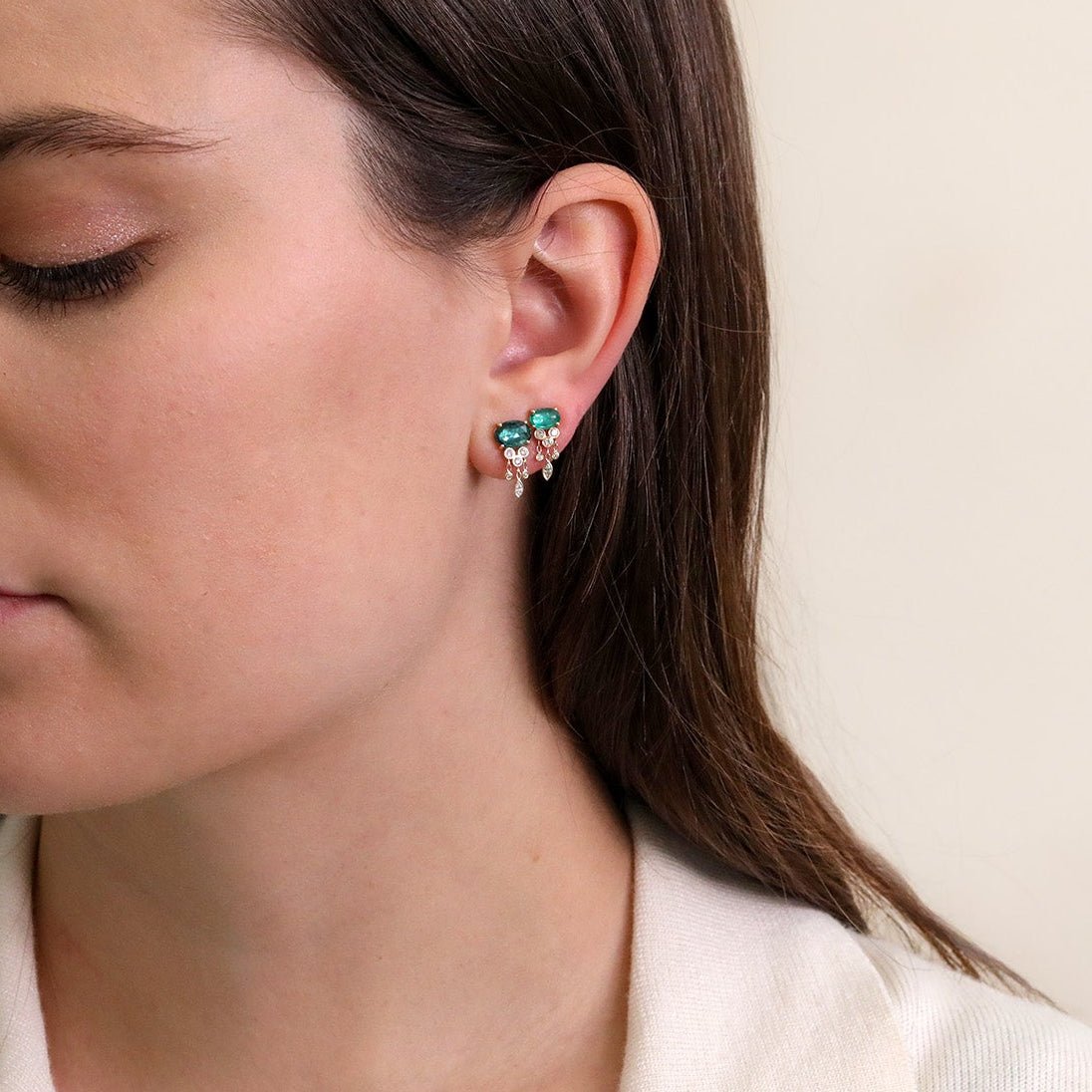 14K & Green Emerald "Jellyfish" Earrings with Diamond Details - Peridot Fine Jewelry - Celine Daoust