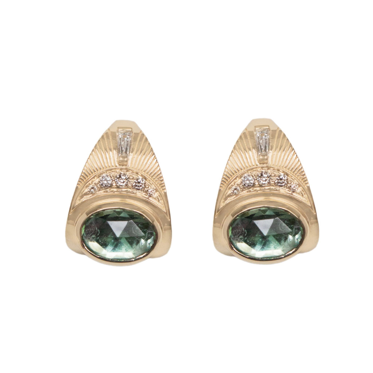 14K &amp; Green Tourmaline Graduated Half Hoops with Diamond Details - Peridot Fine Jewelry - Celine Daoust