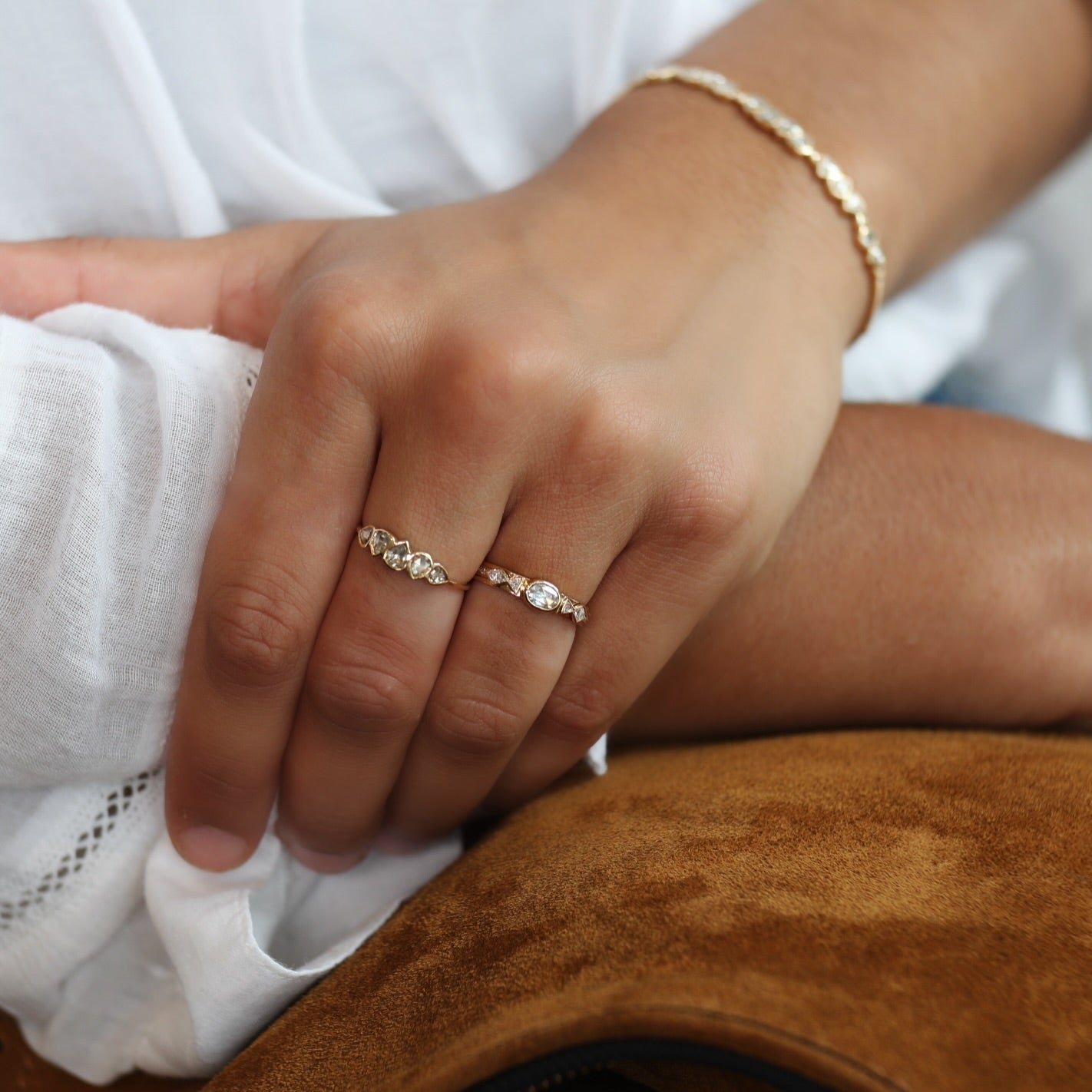 14K &amp; Icy Grey Rosecut Oval Diamond Ring with Trillion and Pave Diamond Details - Peridot Fine Jewelry - Celine Daoust