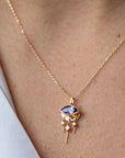 14K Marquise Tanzanite "Eye" Pendant Necklace with Dangling Diamond Bar Details - Peridot Fine Jewelry - Celine Daoust