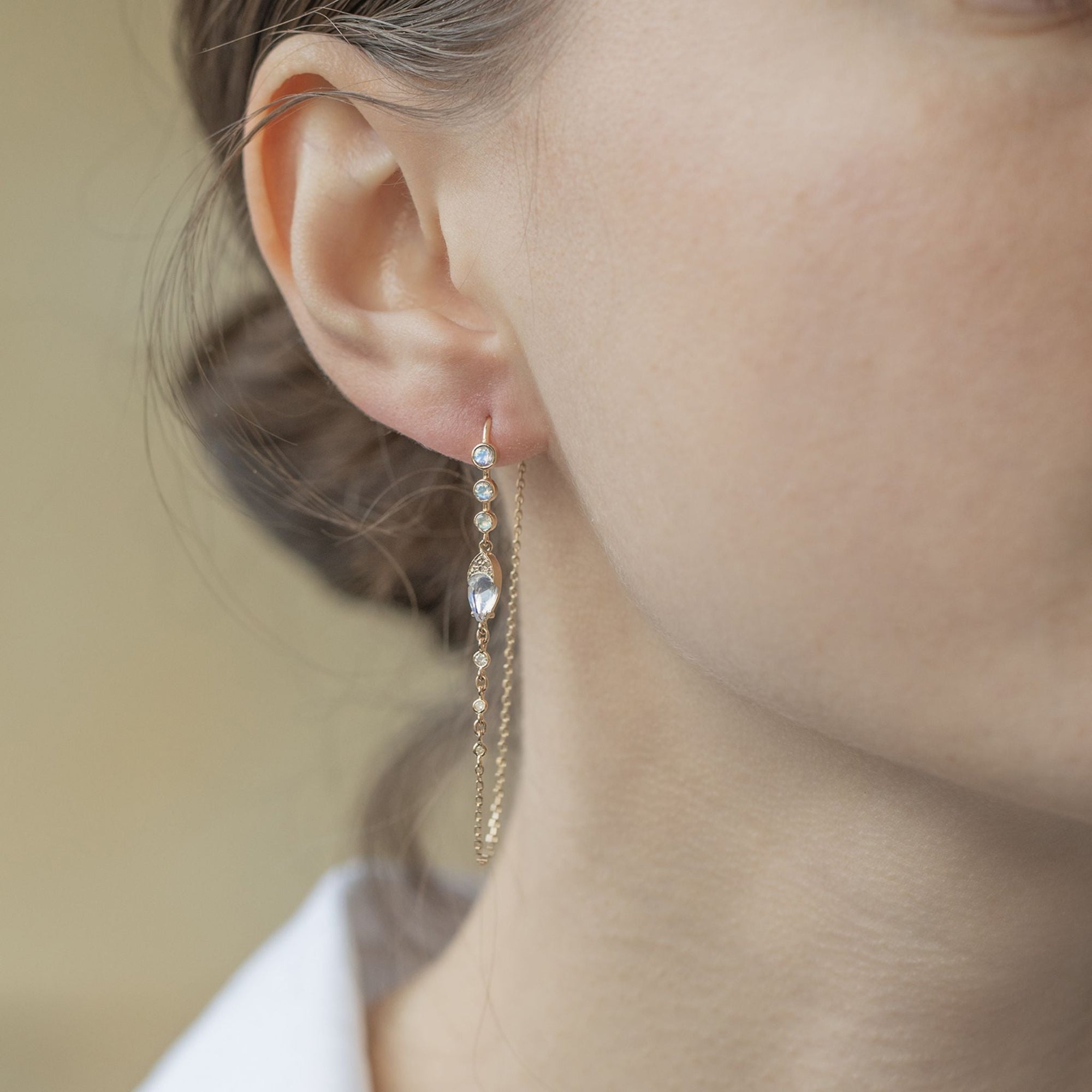 14K Moonstone &amp; Diamond Chain Wrap Earrings - Peridot Fine Jewelry - Celine Daoust