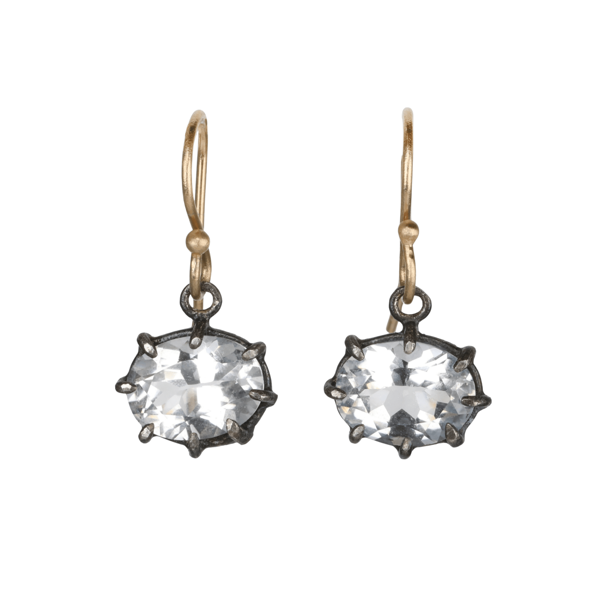 14K &amp; Oxidized Sterling Silver Multi Prong - Set Mini Faceted White Topaz Earrings - Peridot Fine Jewelry - Rosanne Pugliese