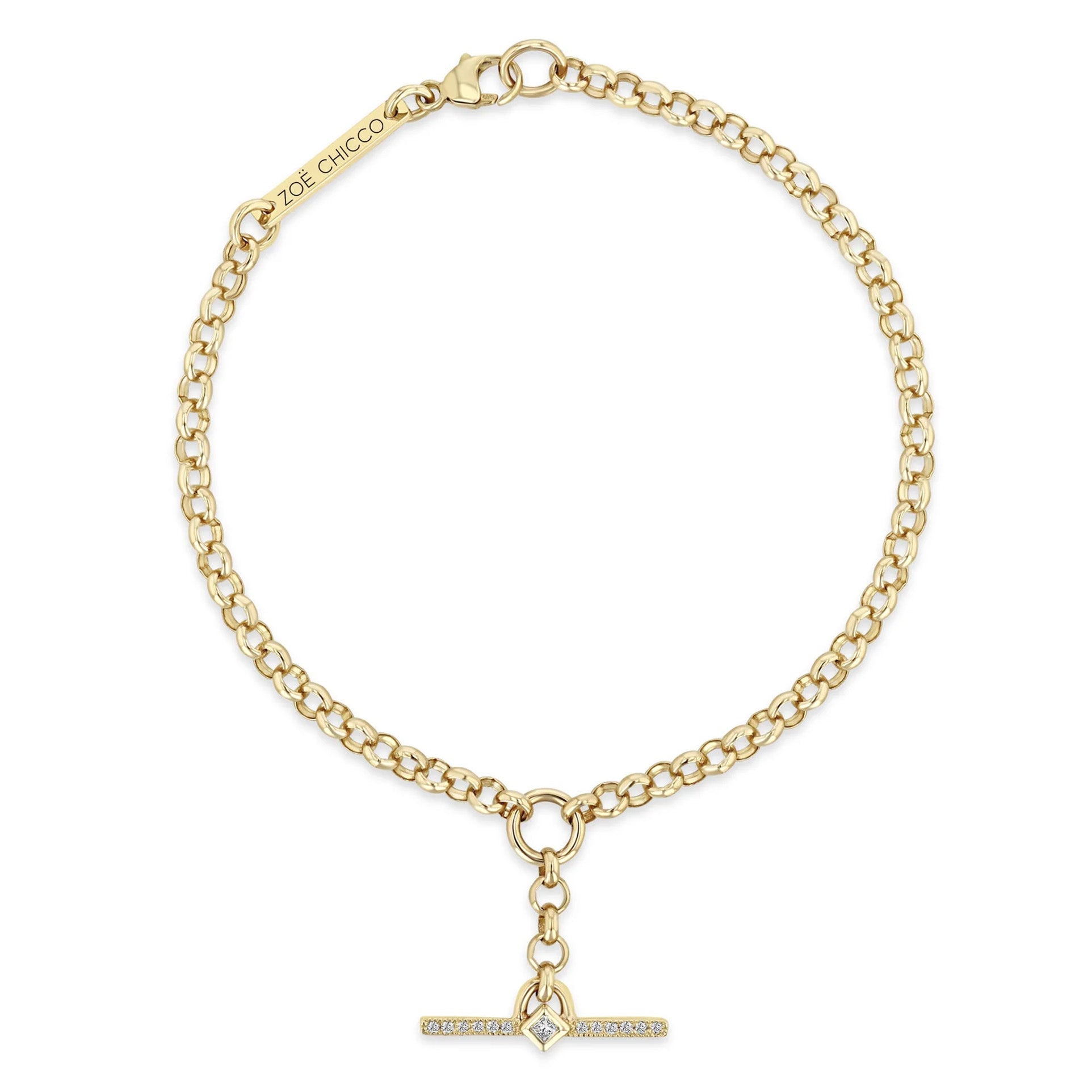 14K Pave Faux Toggle Rolo Bracelet with Princess Cut Diamond - Peridot Fine Jewelry - Zoe Chicco