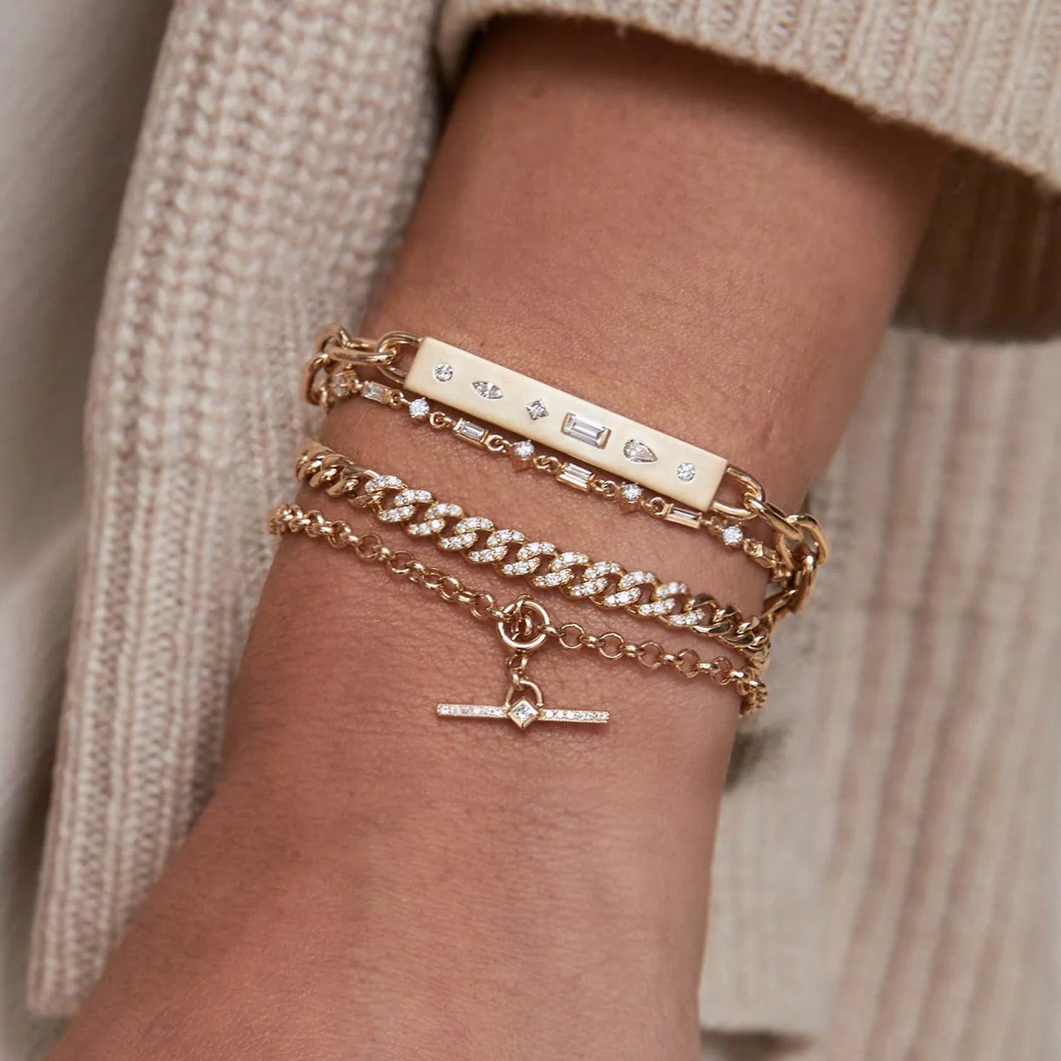 14K Pave Faux Toggle Rolo Bracelet with Princess Cut Diamond - Peridot Fine Jewelry - Zoe Chicco