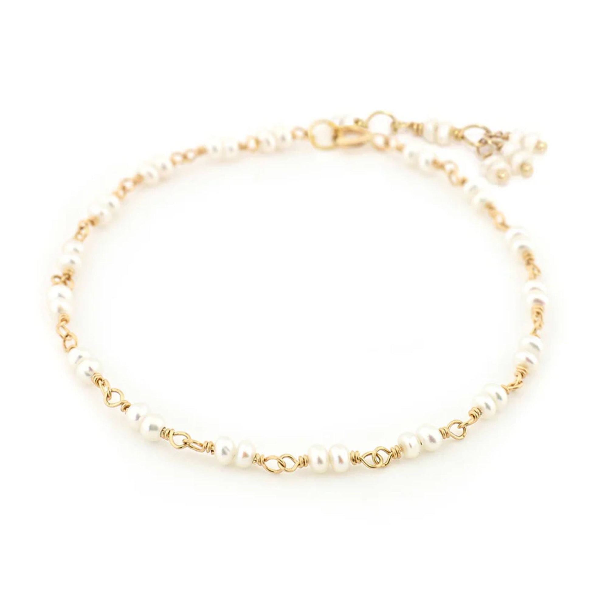14K &amp; Pearl Bead Wire Wrapped Bracelet - Peridot Fine Jewelry - Anne Sportun