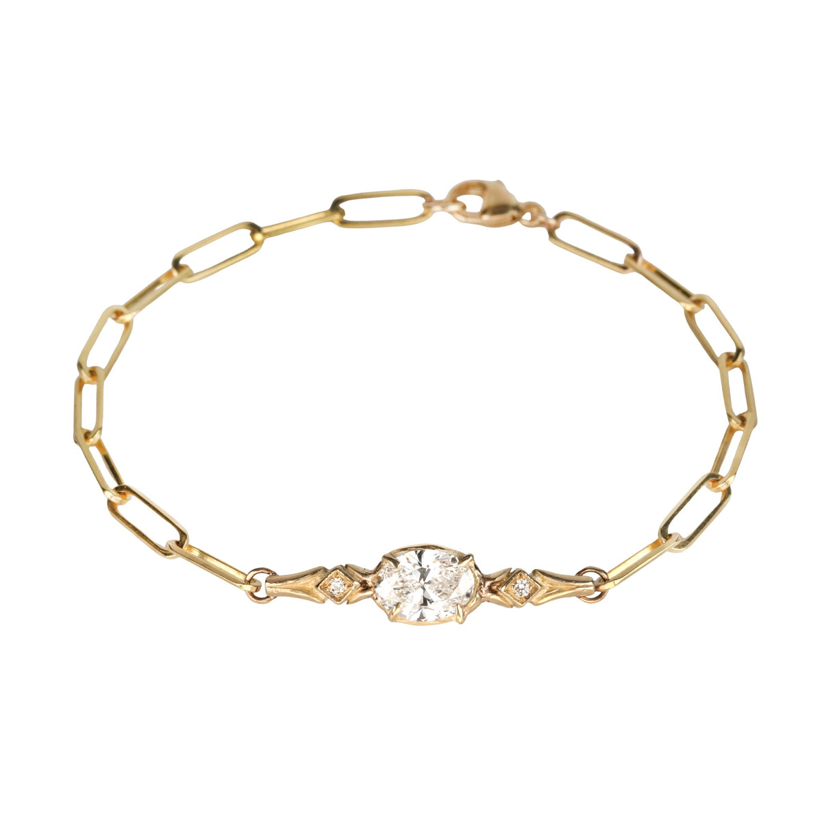 14K Prong-Set Lab Grown Oval Diamond Paperclip "Branch" Bracelet - Peridot Fine Jewelry - Robin Haley