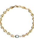 14K Puffed Mariner Chain Bracelet with With Oval Aquamarine - Peridot Fine Jewelry - Zahava