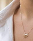 14K "Rising Sun" Necklace with Curved Baguette Diamond Row - Peridot Fine Jewelry - Celine Daoust