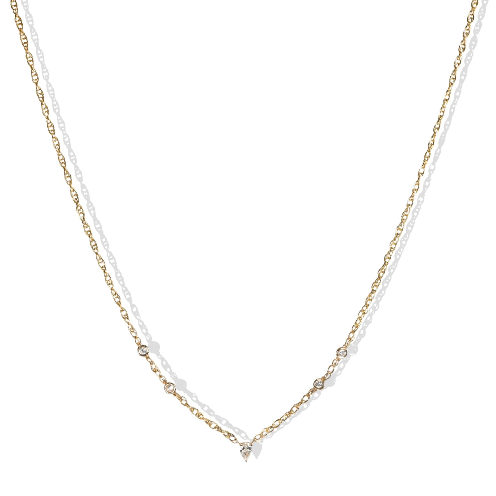 14K Rope Chain with Four Bezel - Set Diamonds and Center Pear Shaped Diamond Drop - Peridot Fine Jewelry - Zahava