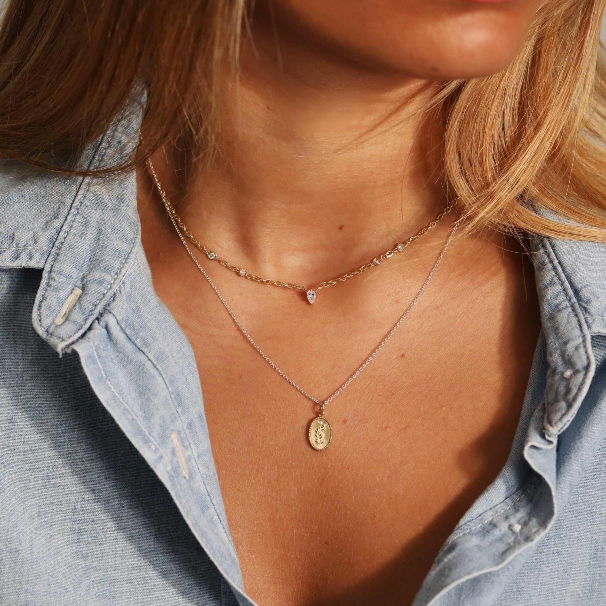 14K Rope Chain with Four Bezel - Set Diamonds and Center Pear Shaped Diamond Drop - Peridot Fine Jewelry - Zahava