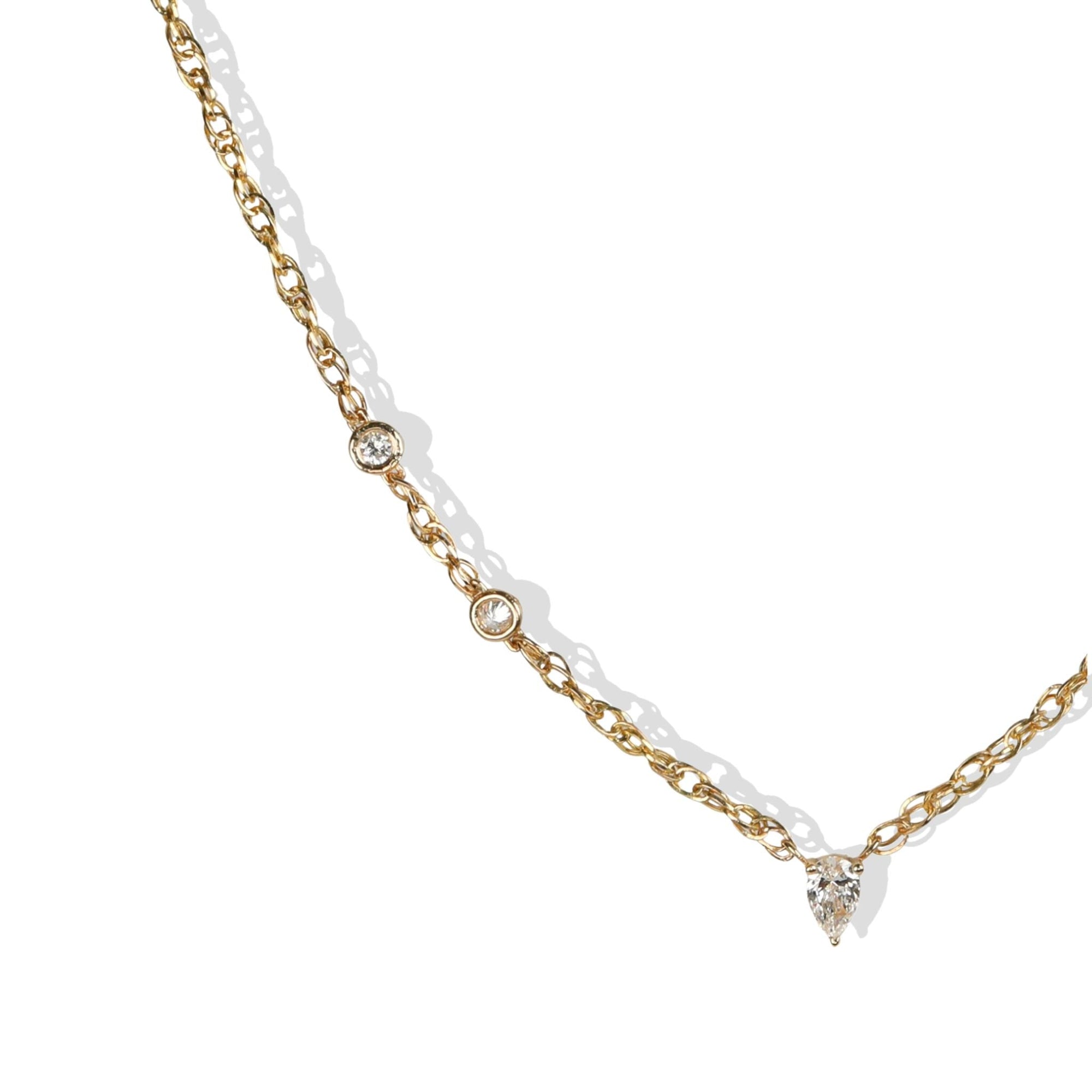 14K Rope Chain with Four Bezel - Set Diamonds and Center Pear Shaped Diamond Drop - Peridot Fine Jewelry - Zahava