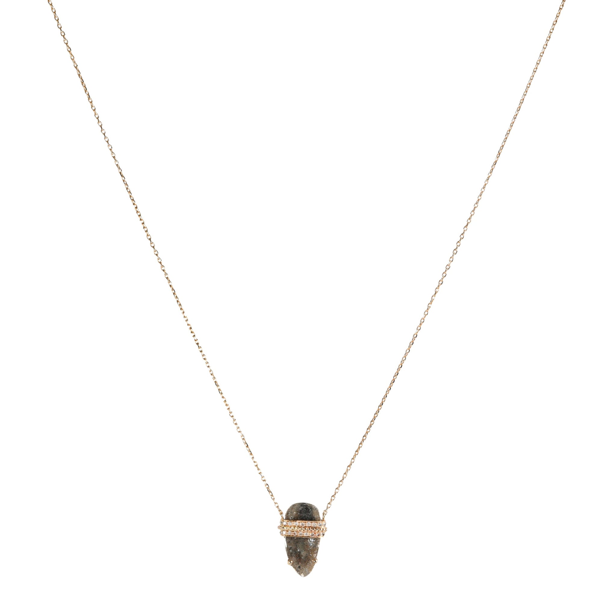 14K Rose Cut Grey Diamond Slice Pendant Necklace with Diamond Details - Peridot Fine Jewelry - Celine Daoust