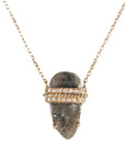14K Rose Cut Grey Diamond Slice Pendant Necklace with Diamond Details - Peridot Fine Jewelry - Celine Daoust