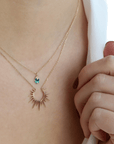 14K Single Claw-Set Oval Emerald Necklace with Diamond Claw Detail - Peridot Fine Jewelry - Celine Daoust