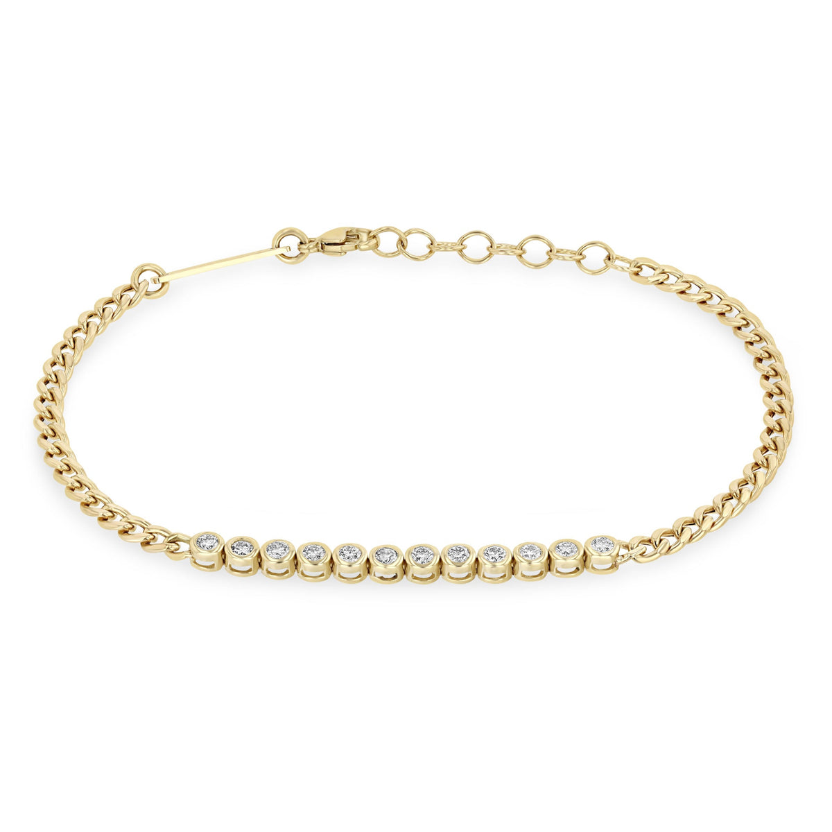 14K Small Curb Chain &amp; Bezel-Set Diamond "Tennis Station" Bracelet - Peridot Fine Jewelry - Zoe Chicco