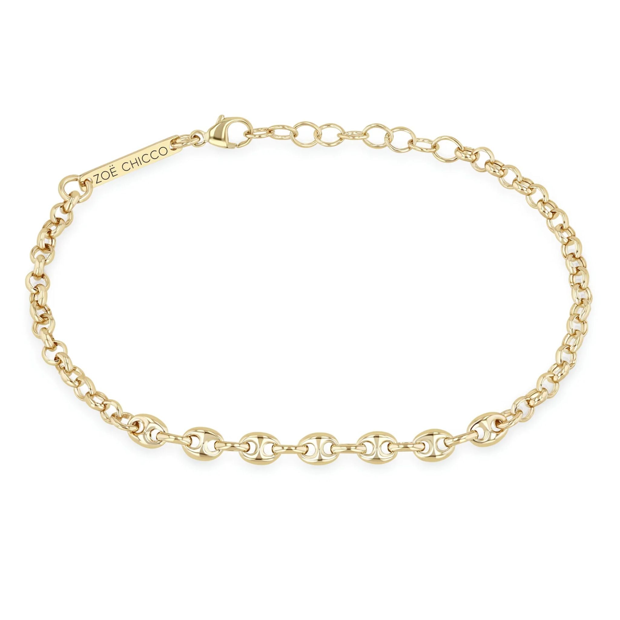 Zoe Chicco 14K Small Puffed Mariner Chain & Medium Rolo Chain