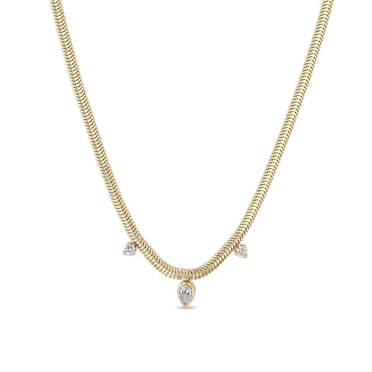 14K Snake Chain Necklace with Three Diamond Drops - Peridot Fine Jewelry - Zoe Chicco