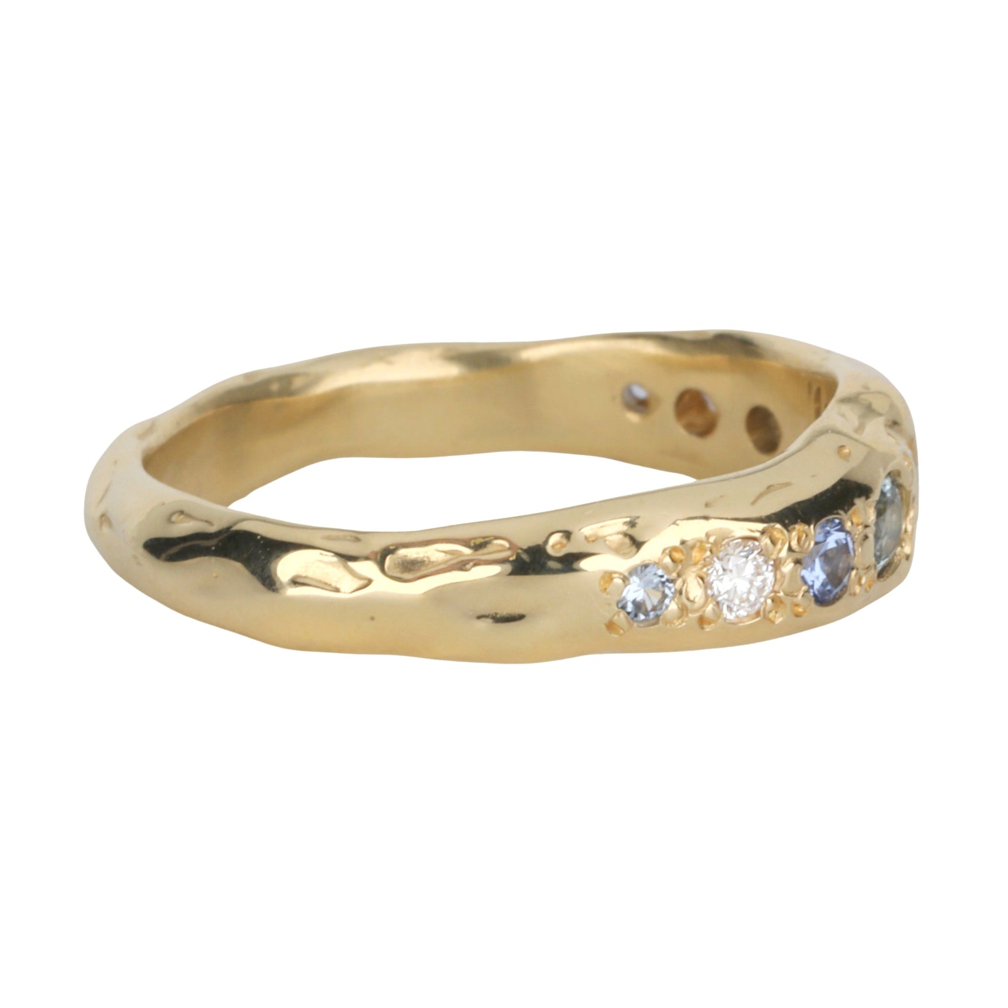 14K Tapered Diamond &amp; Light Blue Sapphire &quot;Melt&quot; Band - Peridot Fine Jewelry - Johanna Brierley