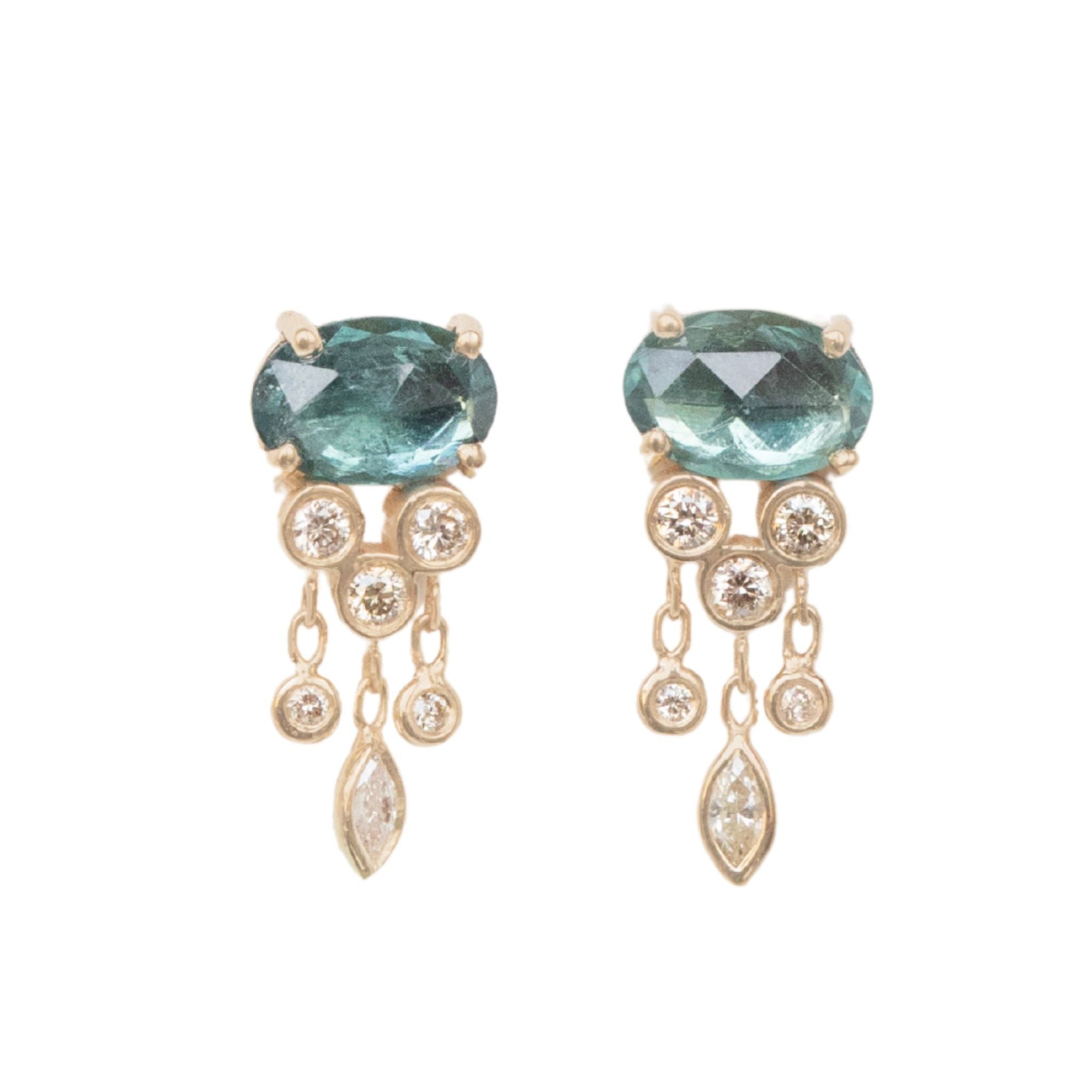 14K & Teal Tourmaline "Jellyfish" Earrings with Diamond Details - Peridot Fine Jewelry - Celine Daoust