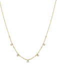 14K Tiny Cable & Square Bead Chain Necklace with Five Prong-Set Diamond Dangles - Peridot Fine Jewelry - Zoe Chicco