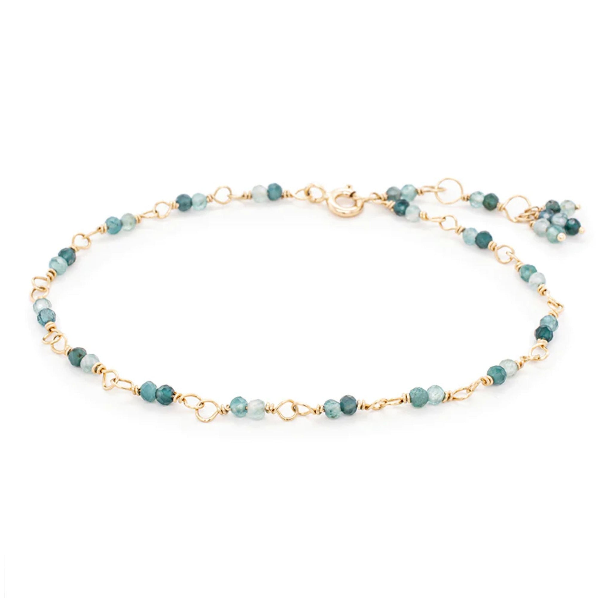 14K Wire - Wrapped Grandidierite Beaded Bracelet - Peridot Fine Jewelry - Anne Sportun