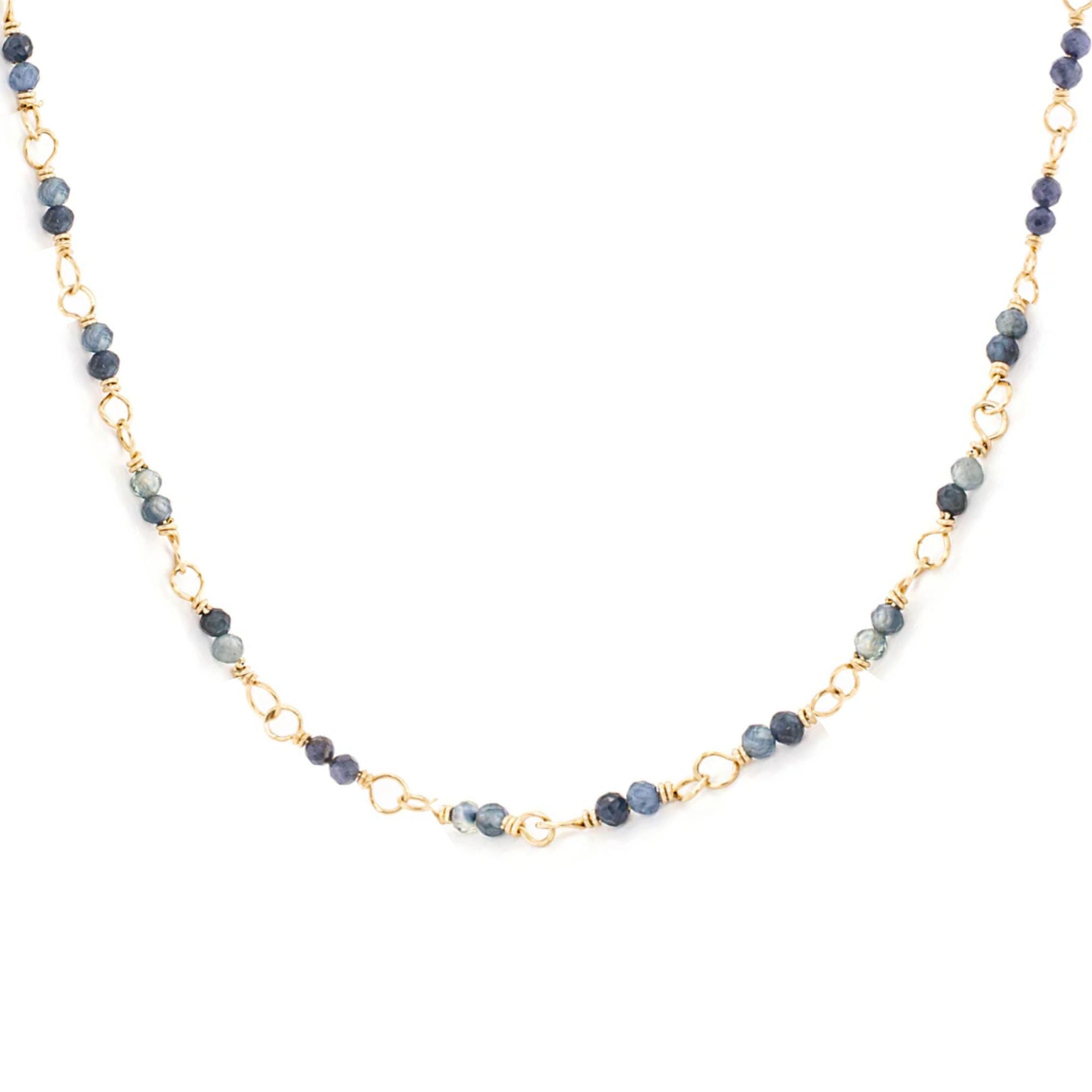 14K Wire - Wrapped Ombre Blue Sapphire Beaded Necklace - Peridot Fine Jewelry - Anne Sportun