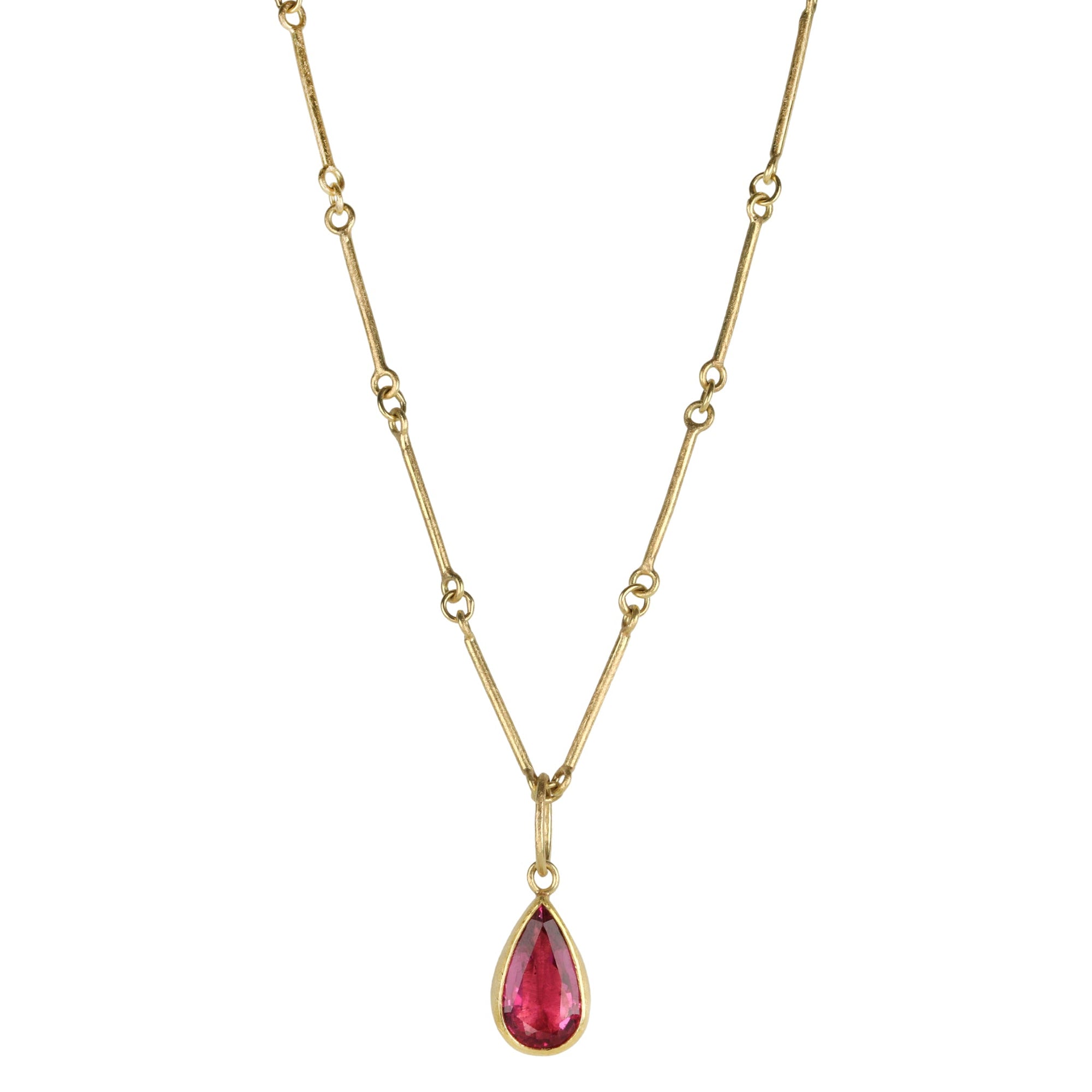 18 &amp; 22K Gold Bezel-Set Bright Pink Tourmaline Pendant - Peridot Fine Jewelry - Petra Class