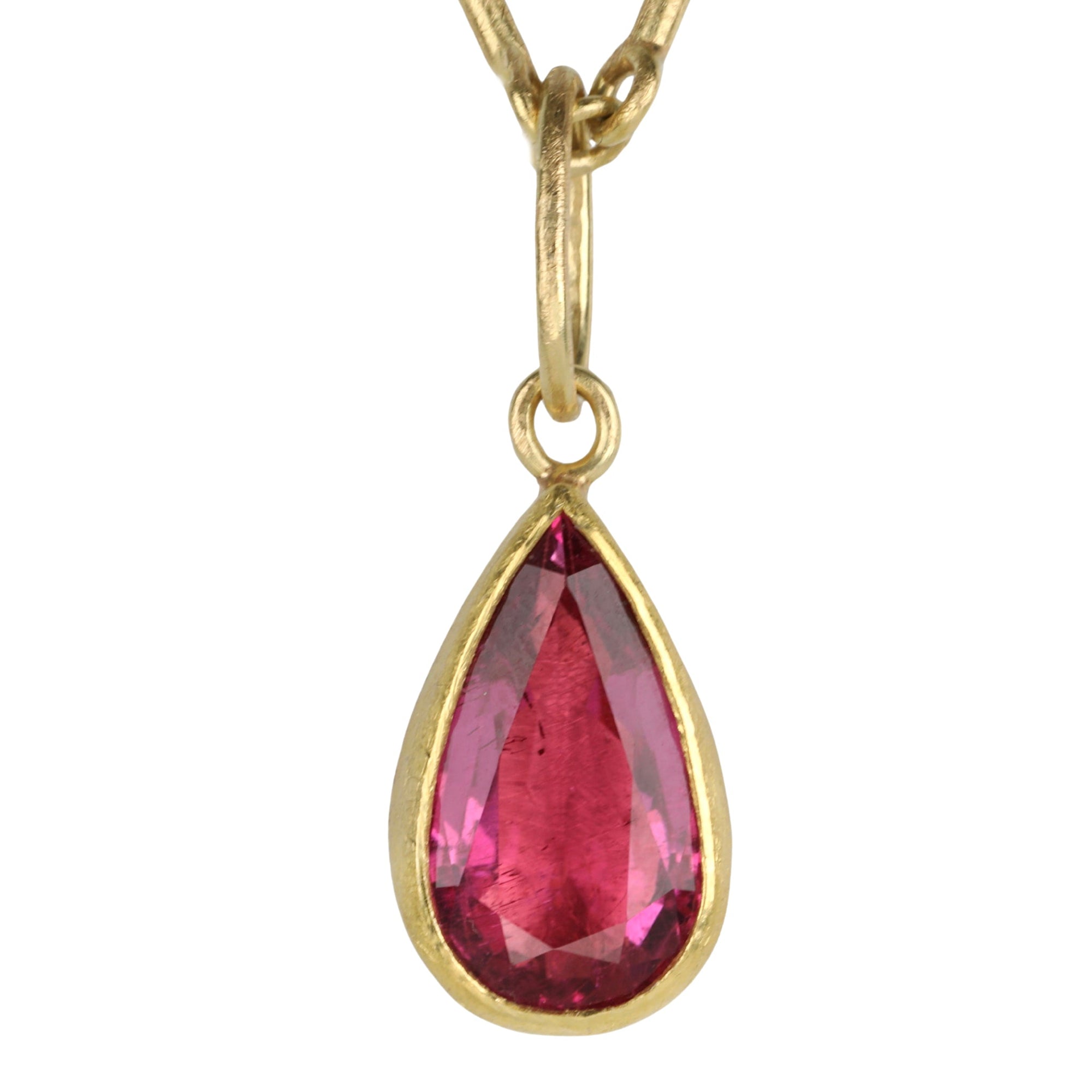 18 &amp; 22K Gold Bezel-Set Bright Pink Tourmaline Pendant - Peridot Fine Jewelry - Petra Class