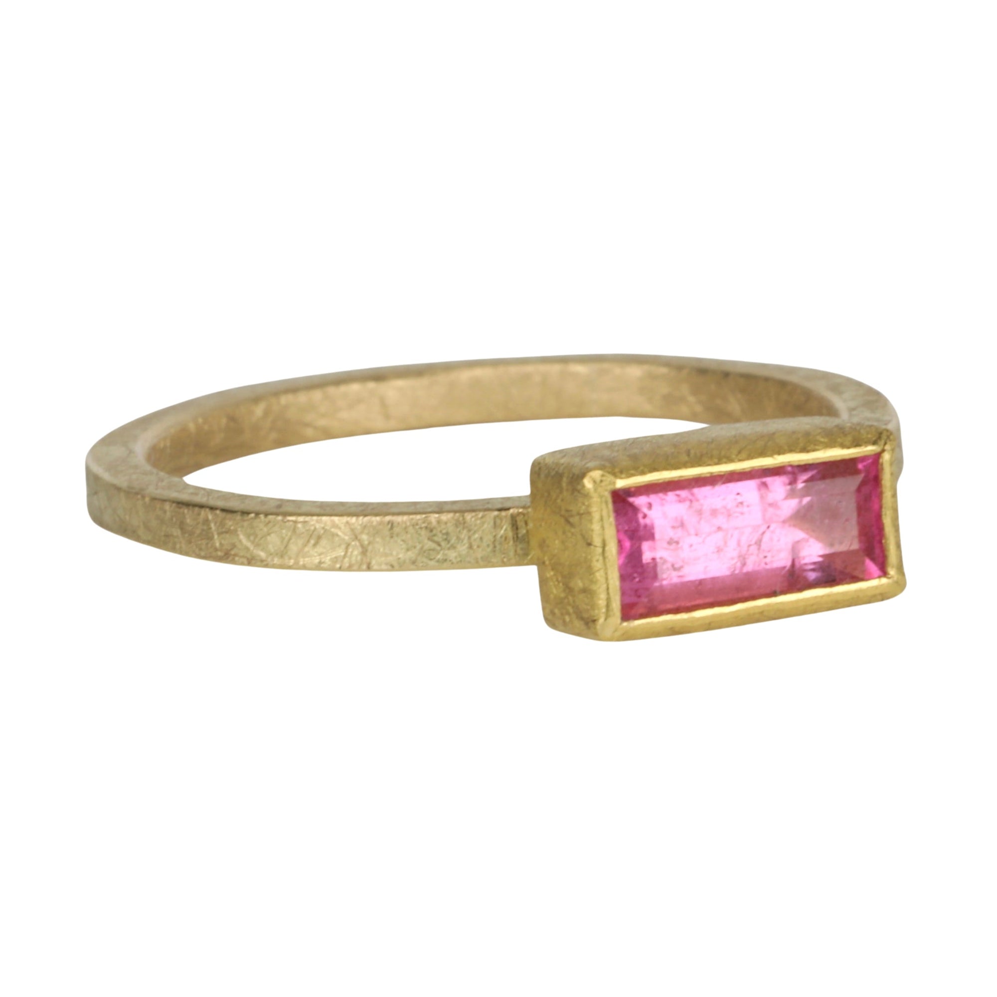 18 &amp; 22K Gold Bezel-Set Faceted Rectangular Pink Tourmaline Ring - Peridot Fine Jewelry - Petra Class