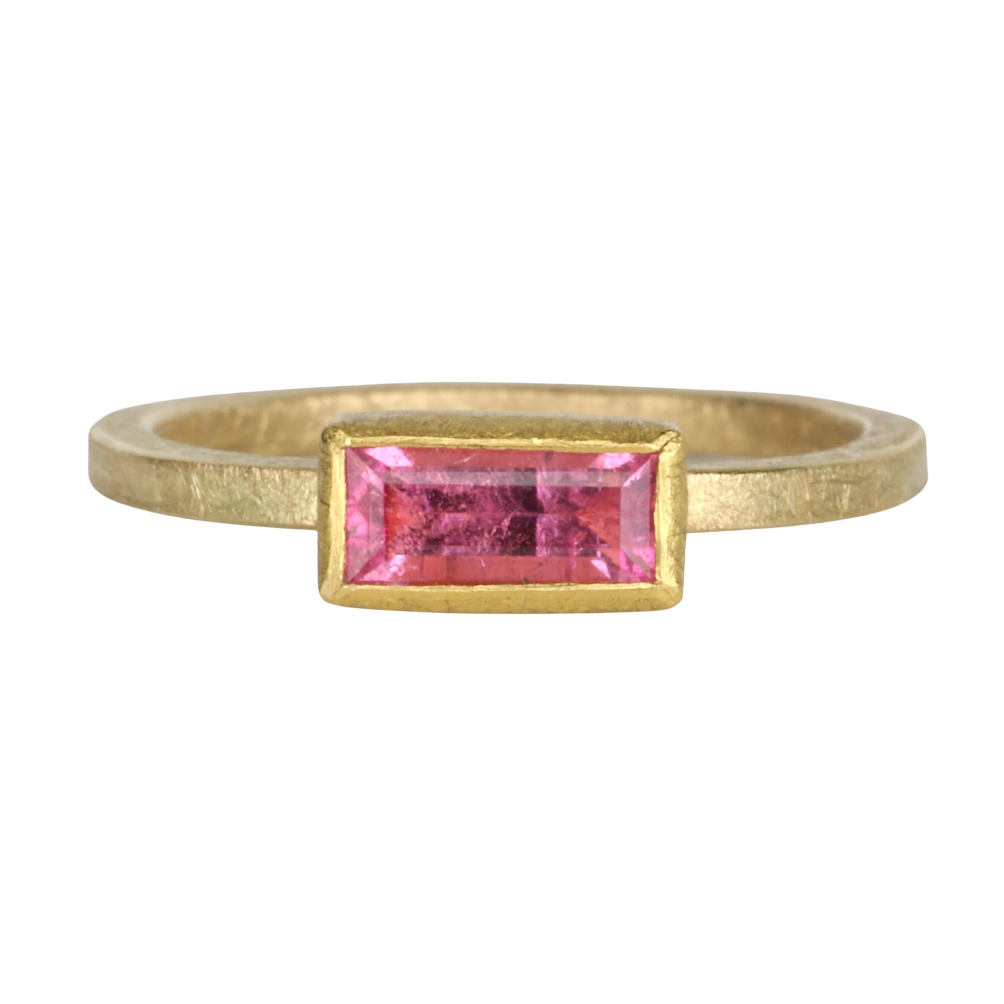 18 &amp; 22K Gold Bezel-Set Faceted Rectangular Pink Tourmaline Ring - Peridot Fine Jewelry - Petra Class