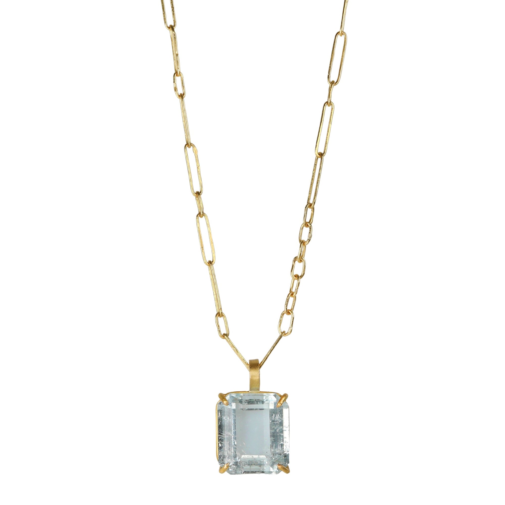 18 &amp; 22K Gold Prong-Set Emerald-Cut Pale Aquamarine Pendant - Peridot Fine Jewelry - Rosanne Pugliese