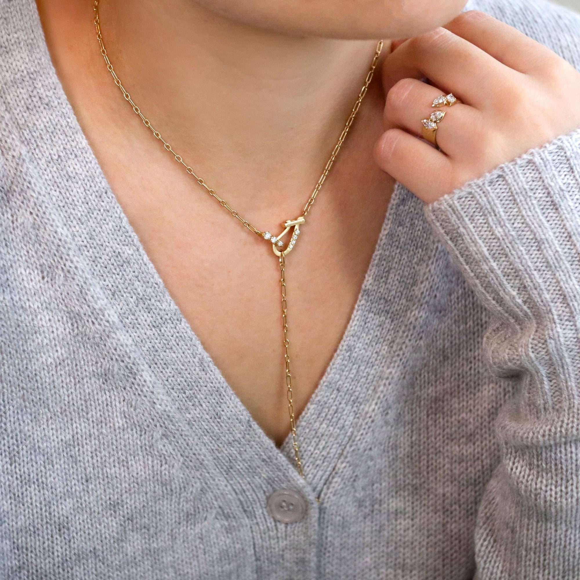 18 Karat Gold "Mini Diamond Lola" Lariat Necklace - Peridot Fine Jewelry - Jade Trau