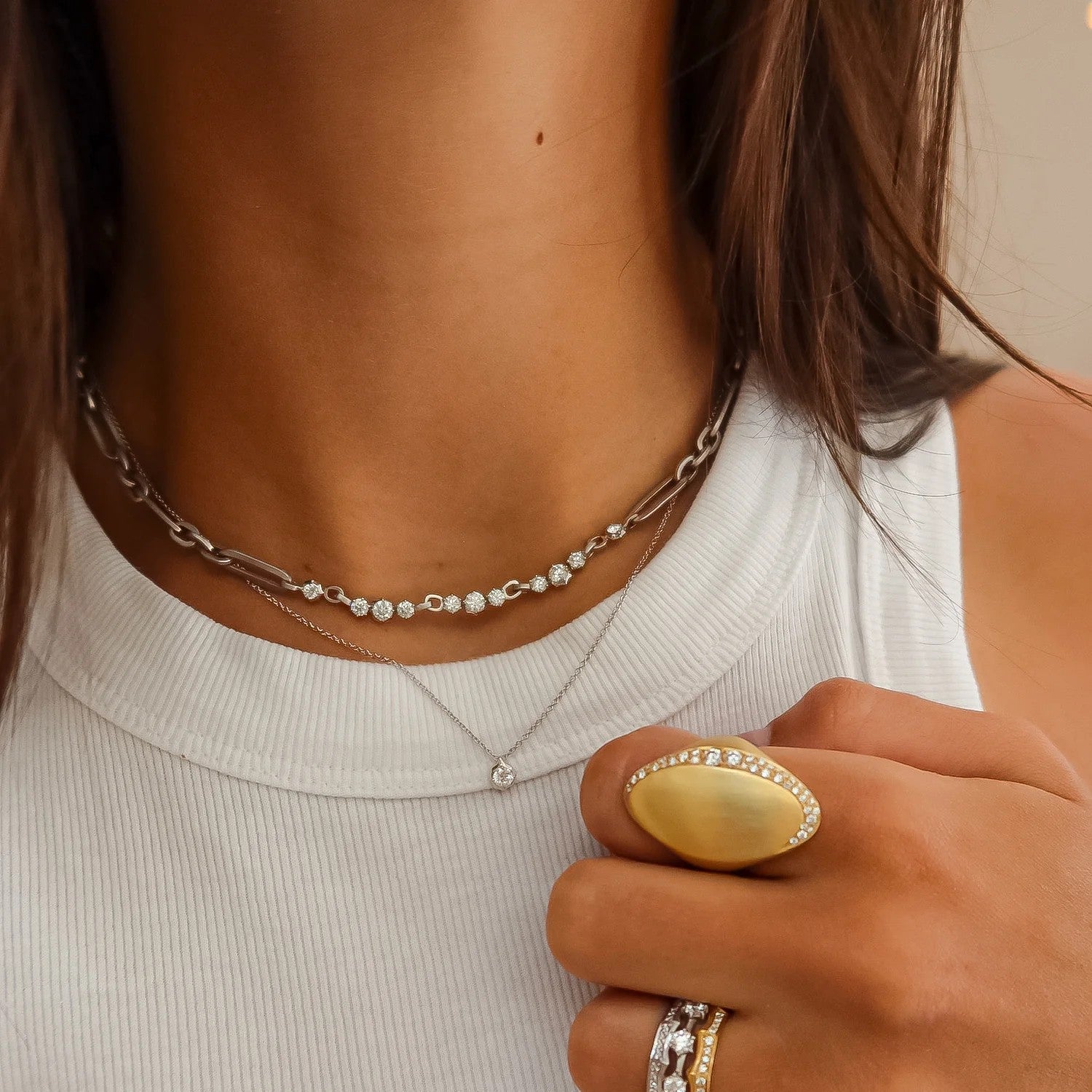 18 Karat Gold "Paige" Diamond Station Necklace - Peridot Fine Jewelry - Jade Trau