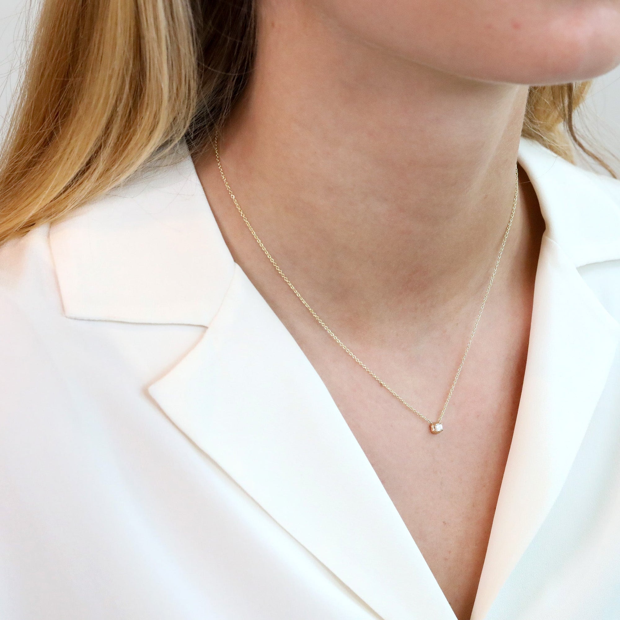 18K & 14K "Fluted Button" Emerald - Cut Diamond Necklace - Peridot Fine Jewelry - Lizzie Mandler