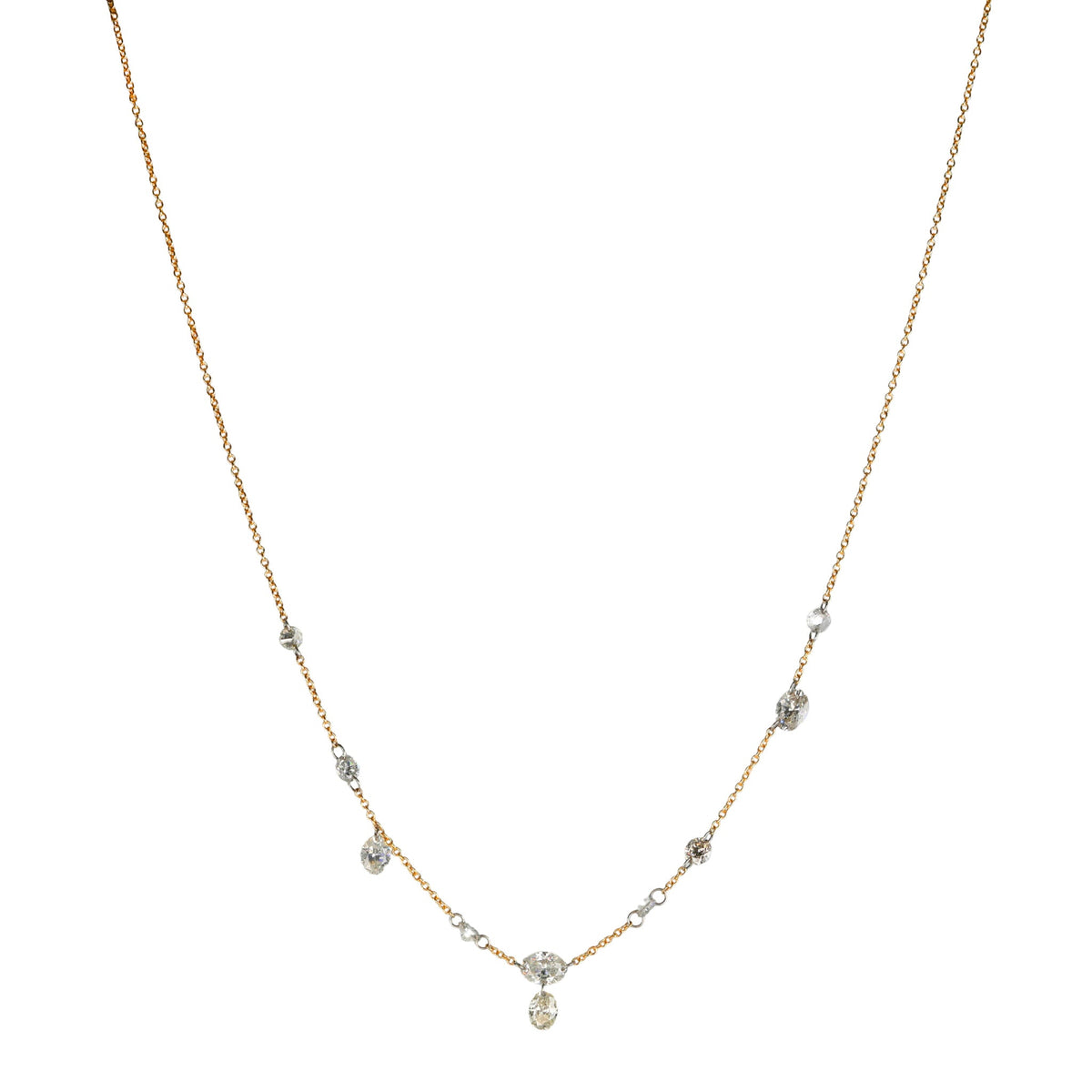 18K & ~2.6ct Free-Set Round and Oval Shaped Diamond Necklace - Peridot Fine Jewelry - TAP by Todd Pownell
