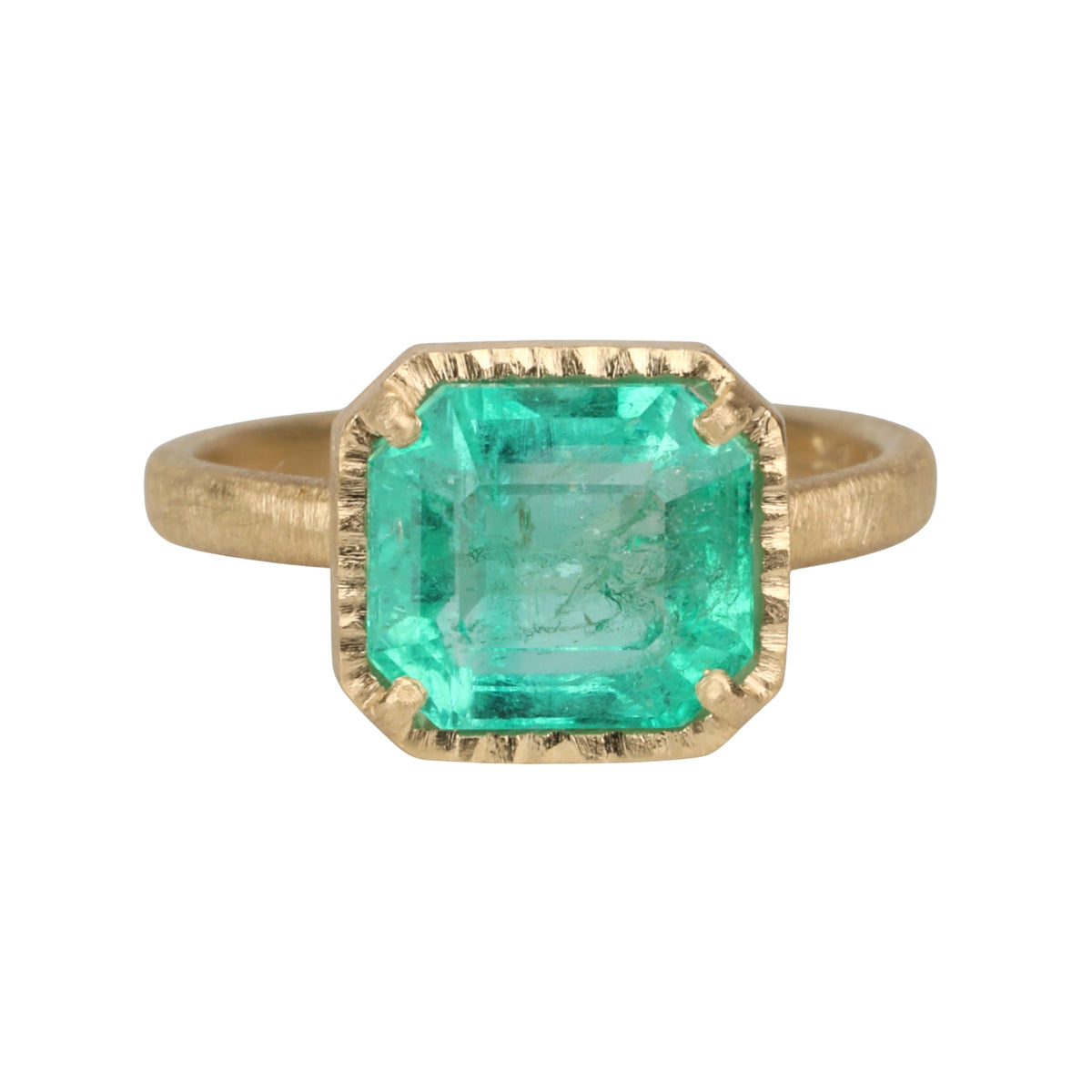 18K &amp; 3.4ct Square Colombian Emerald Ring - Peridot Fine Jewelry - Yasuko Azuma