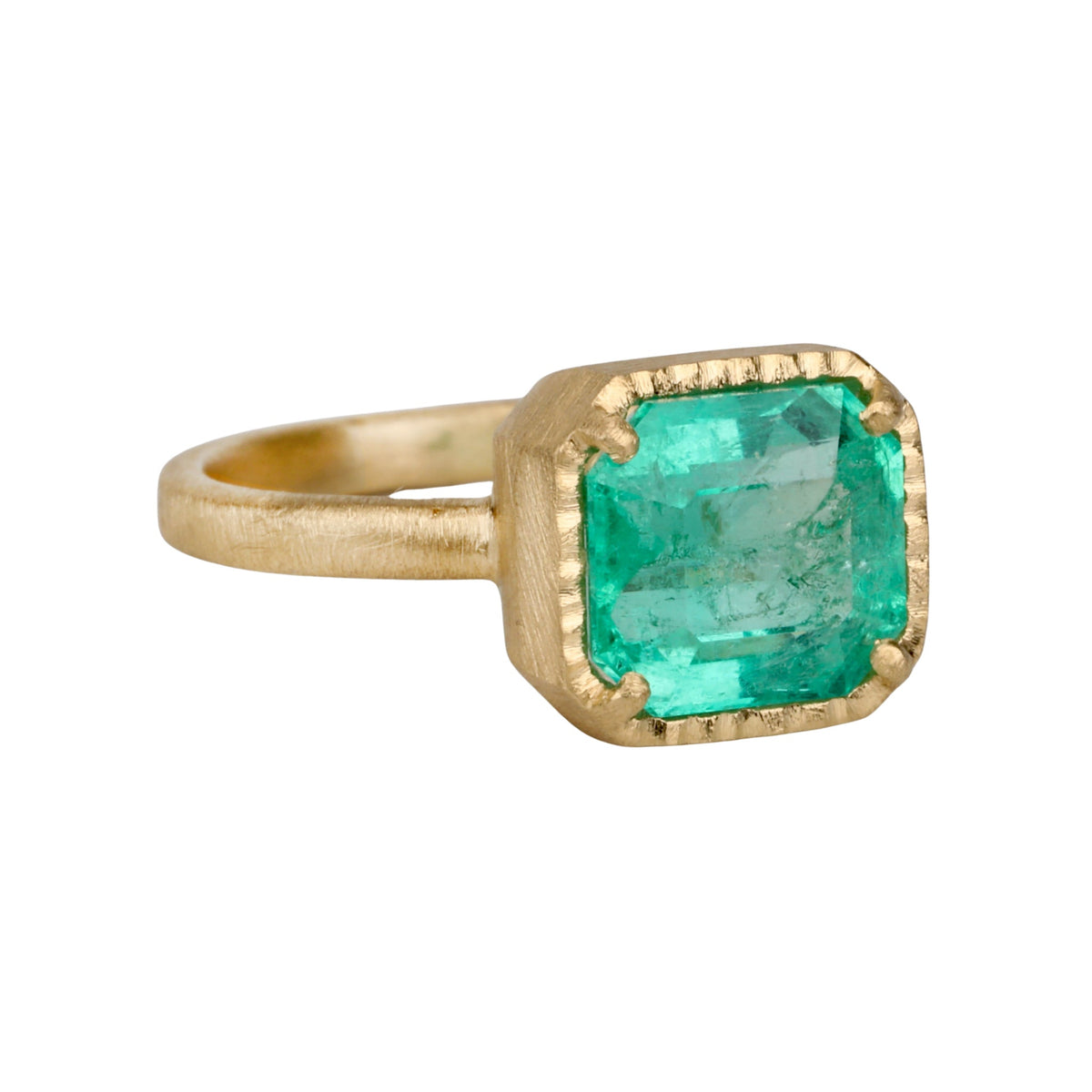 18K &amp; 3.4ct Square Colombian Emerald Ring - Peridot Fine Jewelry - Yasuko Azuma