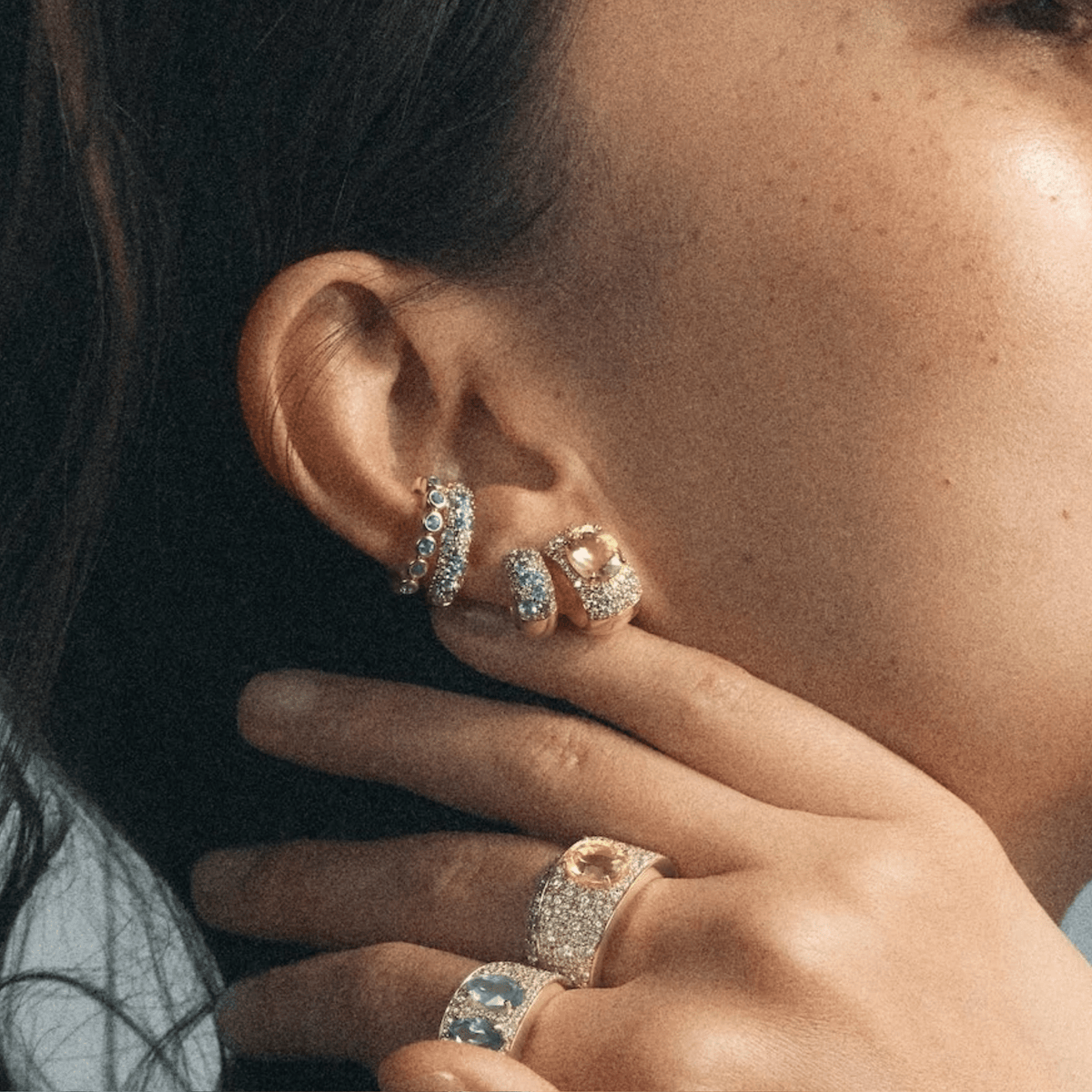 18K Aquamarine, Blue Topaz &amp; Diamond "Tidepool" Ear Cuff - Peridot Fine Jewelry - Renna
