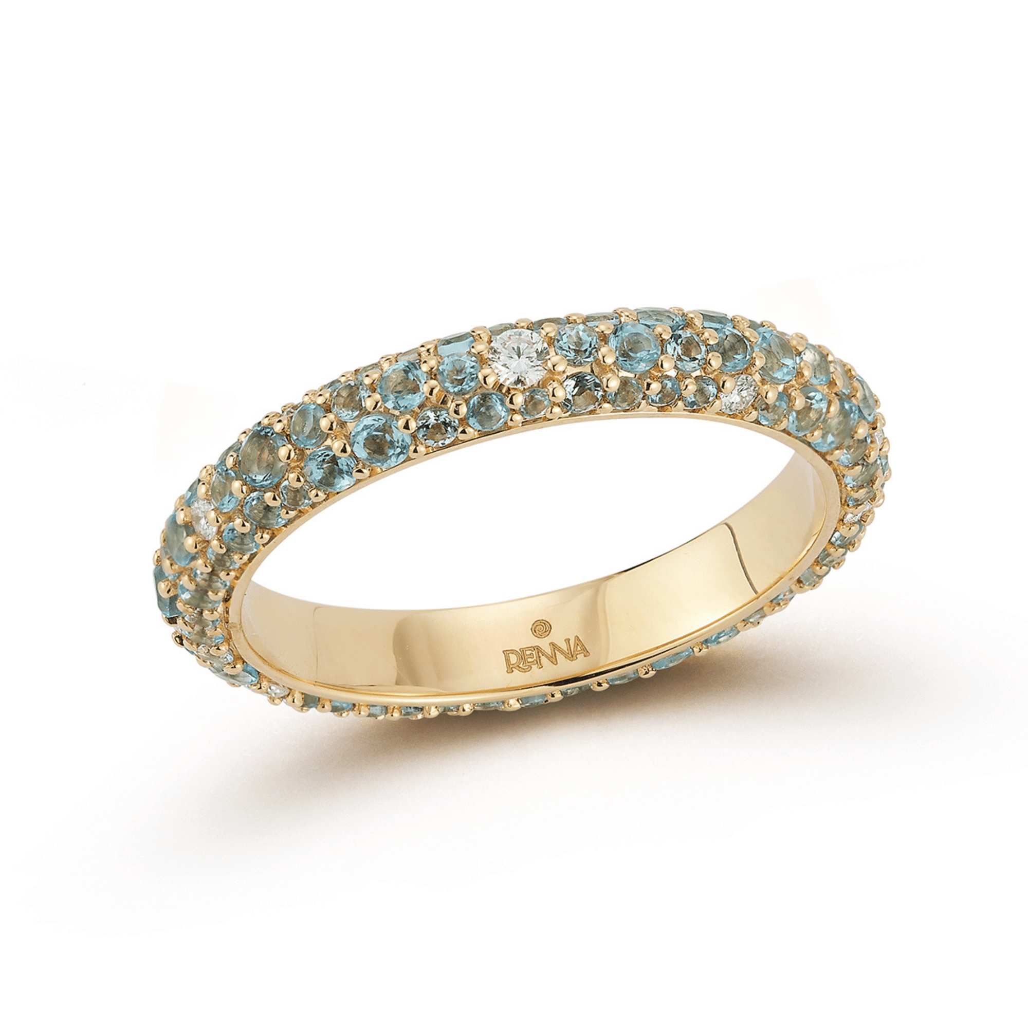 18K Aquamarine, Swiss Blue Topaz &amp; Diamond "Thin Tidepool" Ring - Peridot Fine Jewelry - Renna