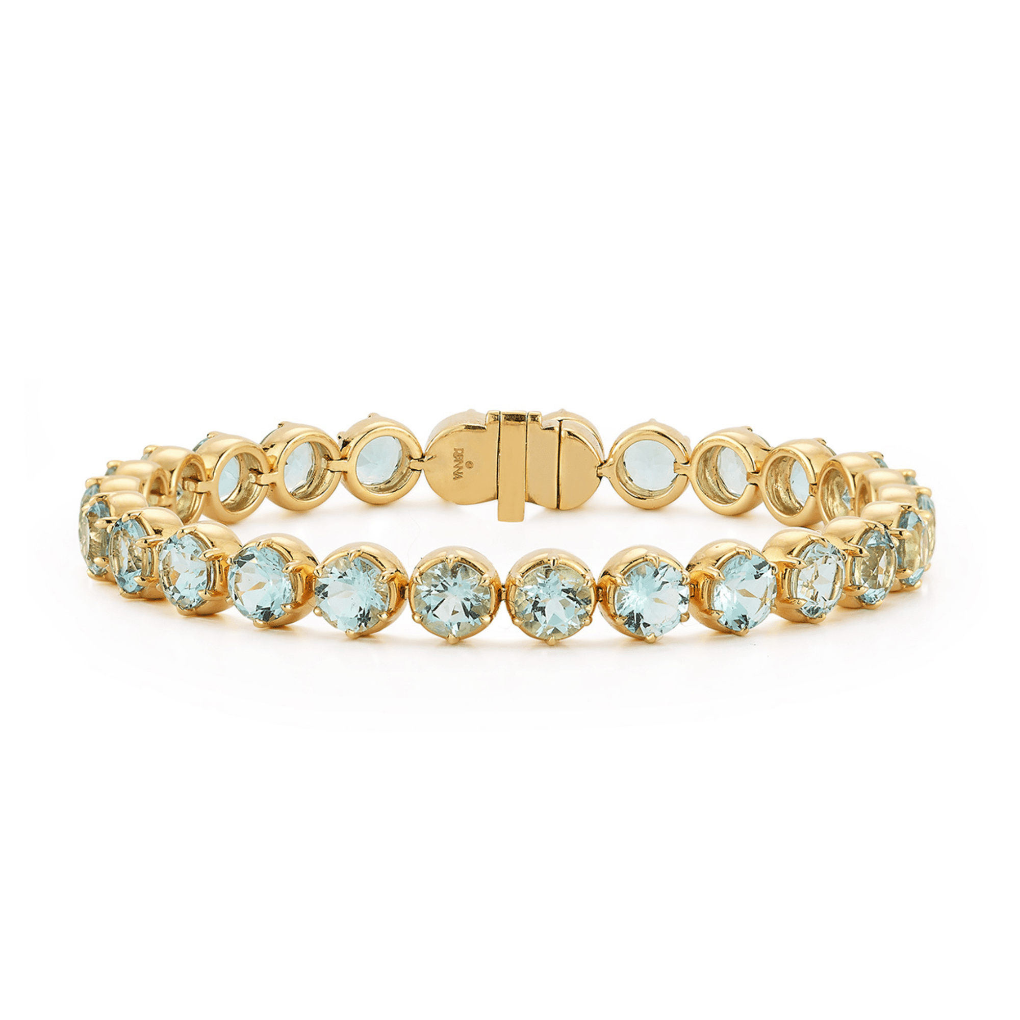 18K &amp; Aquamarine Tennis Style Bracelet - Peridot Fine Jewelry - Renna