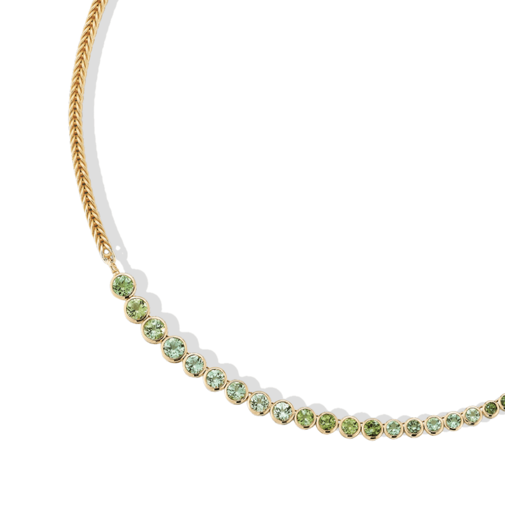 18K Asymmetrical Graduated Bezel-Set Mint Tourmaline "Bubble" Necklace - Peridot Fine Jewelry - Renna