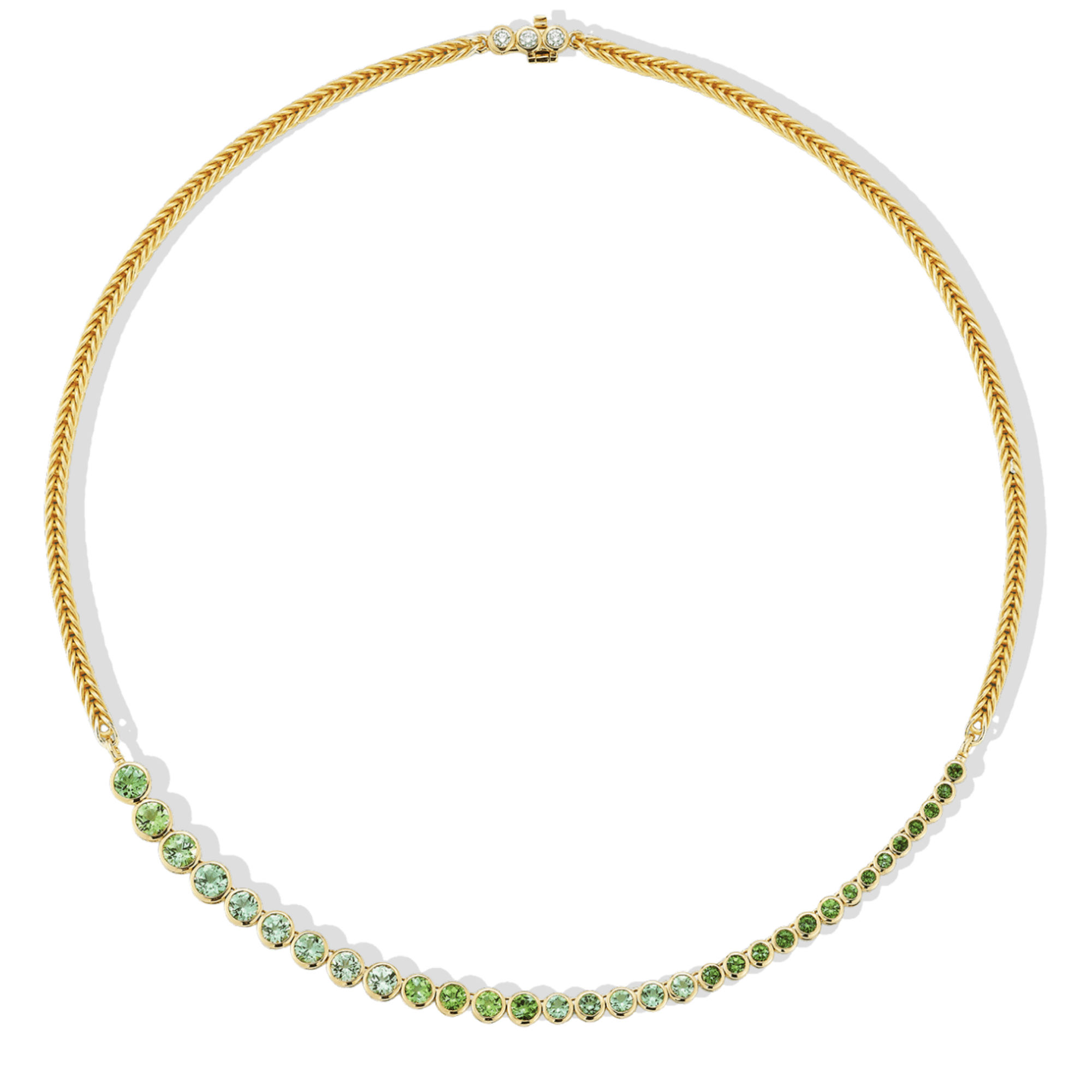 18K Asymmetrical Graduated Bezel-Set Mint Tourmaline "Bubble" Necklace - Peridot Fine Jewelry - Renna