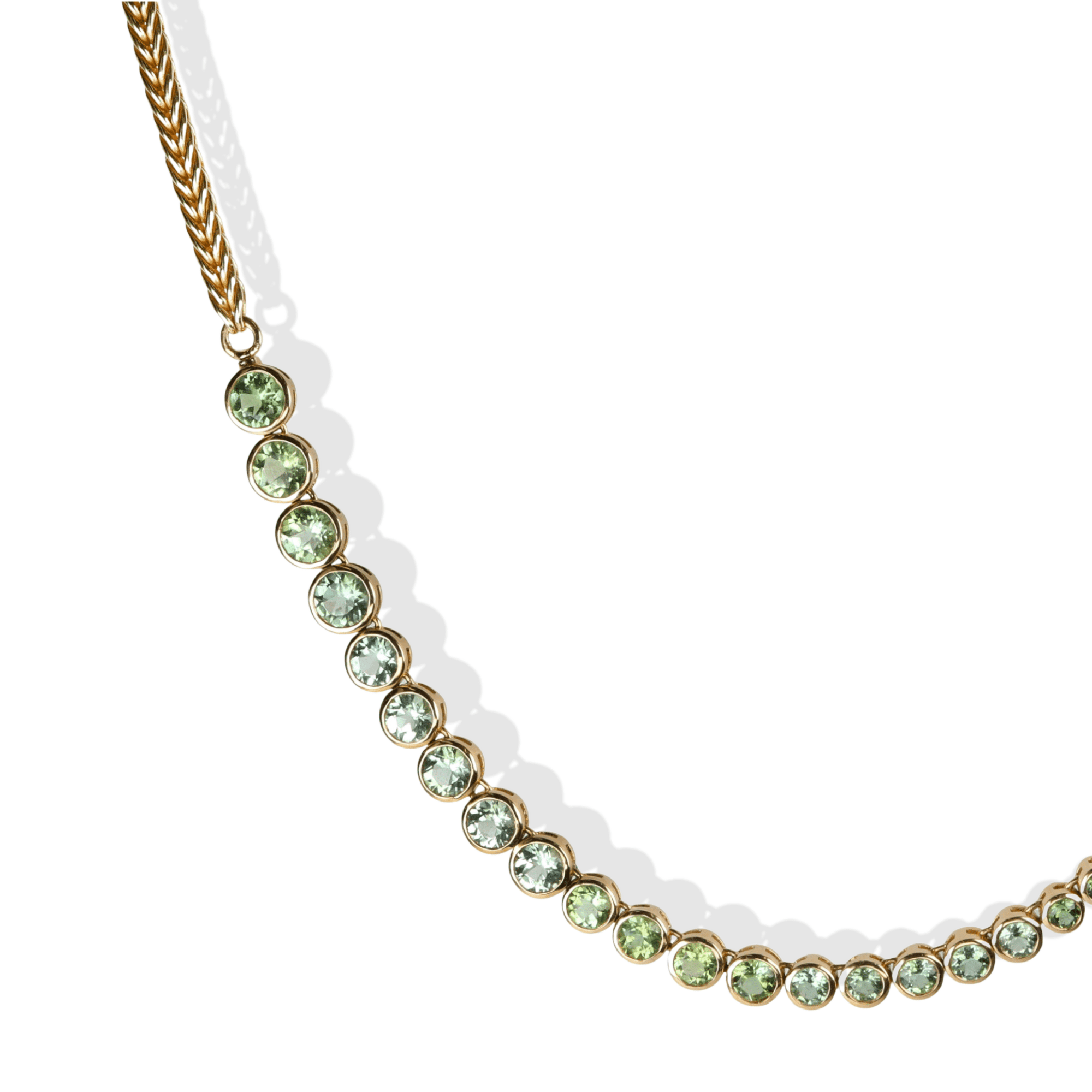 18K Asymmetrical Graduated Bezel-Set Mint Tourmaline "Bubble" Necklace - Peridot Fine Jewelry - Renna