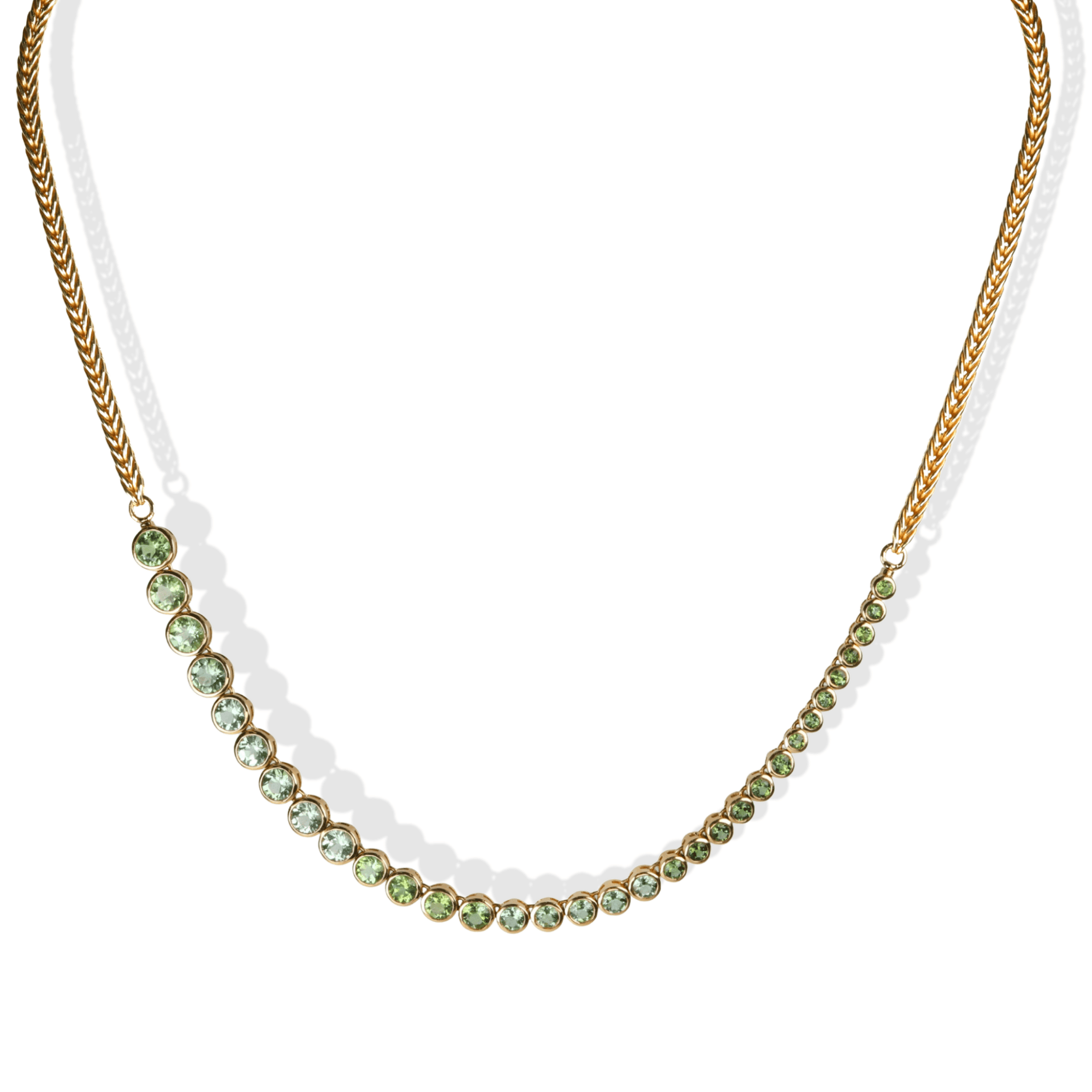 18K Asymmetrical Graduated Bezel-Set Mint Tourmaline "Bubble" Necklace - Peridot Fine Jewelry - Renna