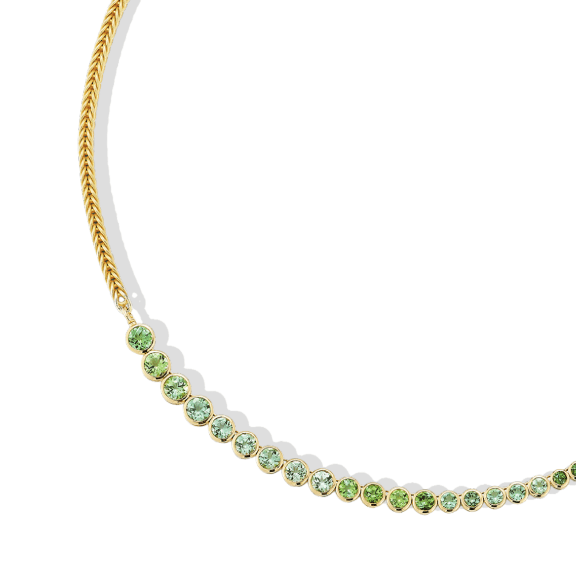 18K Asymmetrical Graduated Bezel-Set Mint Tourmaline "Bubble" Necklace - Peridot Fine Jewelry - Renna